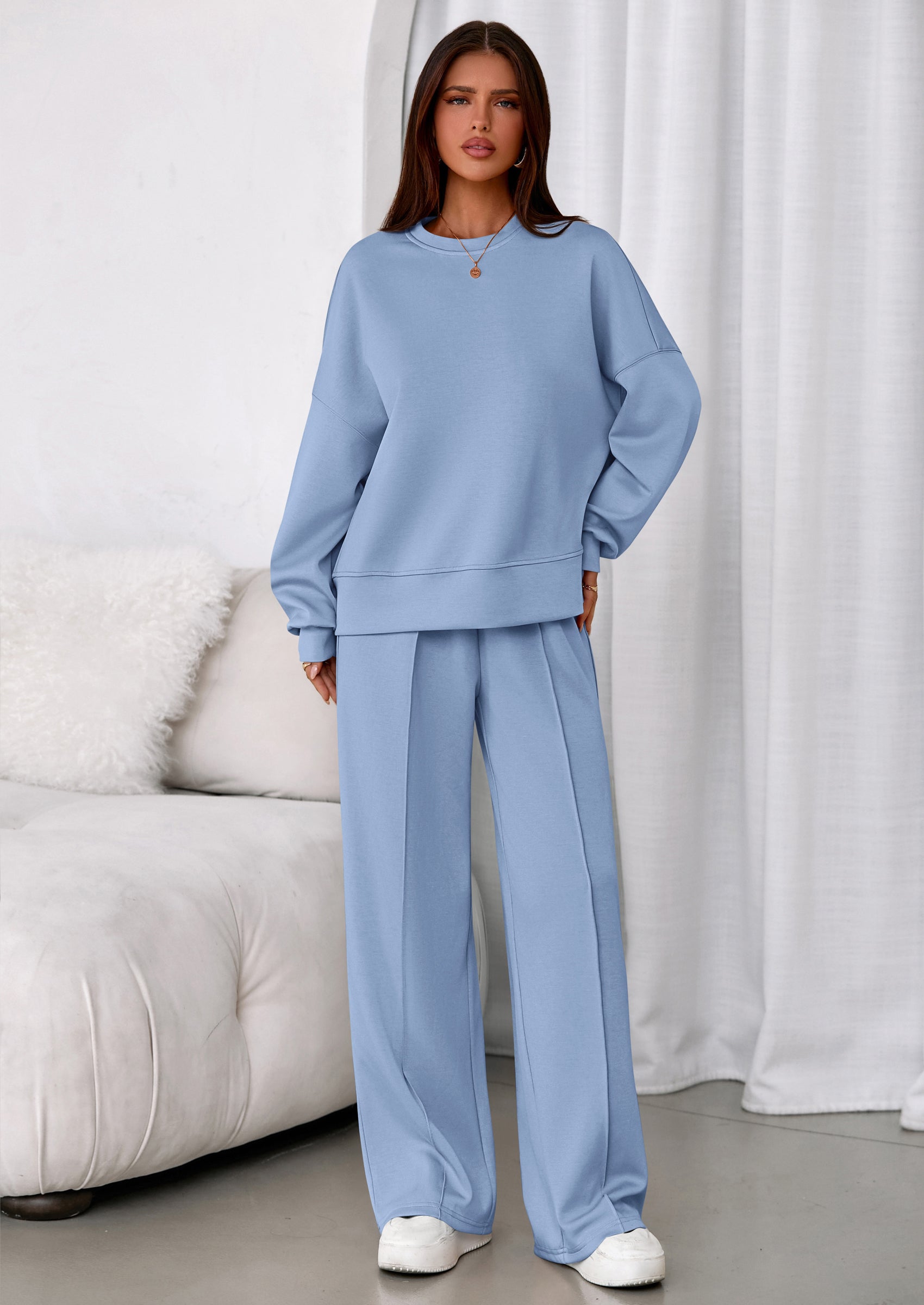 2 Piece Sets For Women Fall Trendy Long Sleeve Sweatshirt Wide Leg Pants Loungewear Set Matching Sweatsuit
