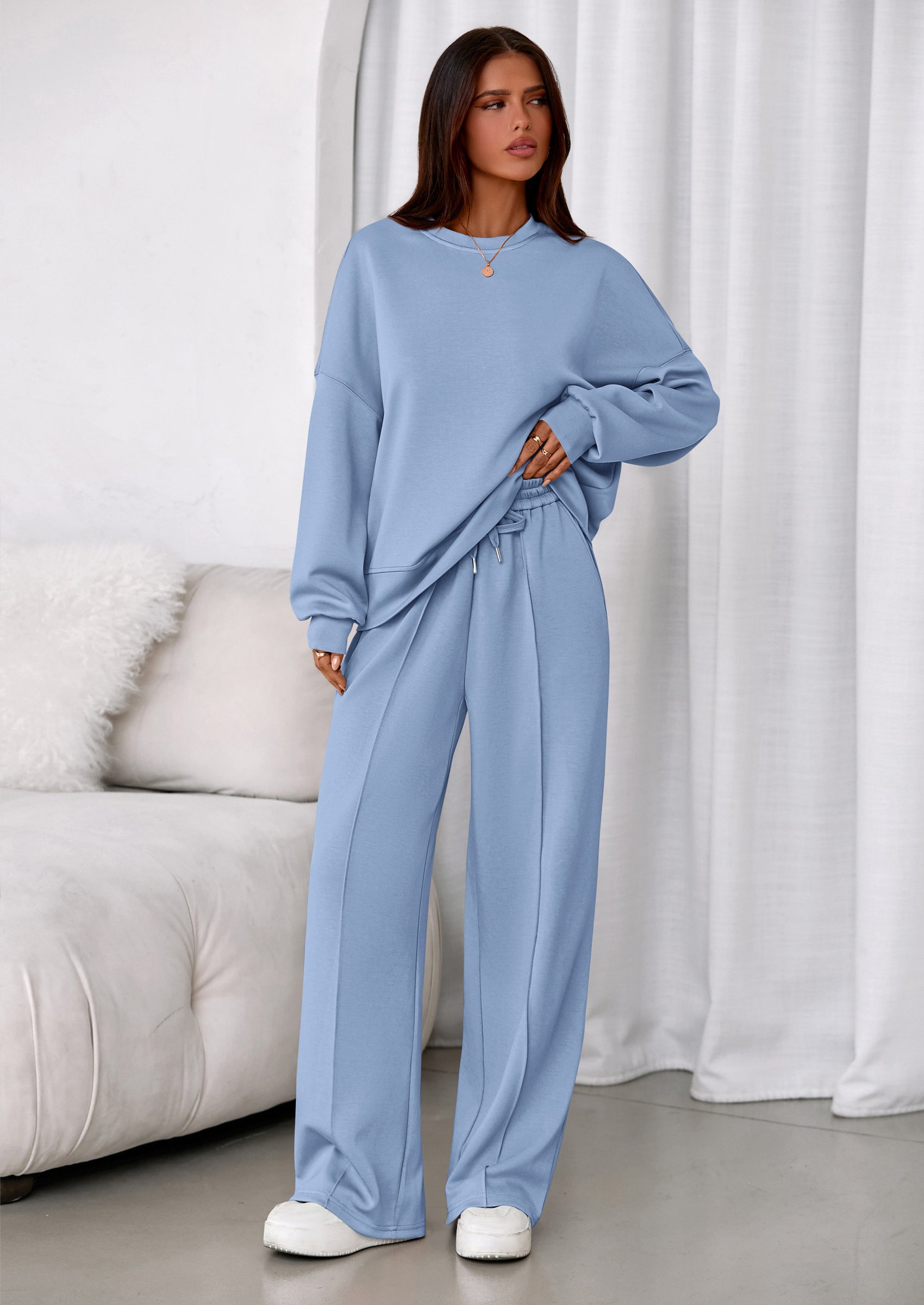 2 Piece Sets For Women Fall Trendy Long Sleeve Sweatshirt Wide Leg Pants Loungewear Set Matching Sweatsuit