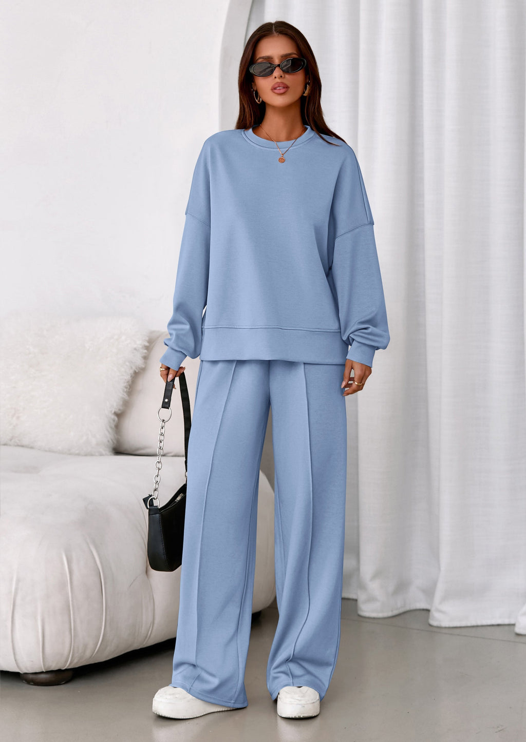 2 Piece Sets For Women Fall Trendy Long Sleeve Sweatshirt Wide Leg Pants Loungewear Set Matching Sweatsuit