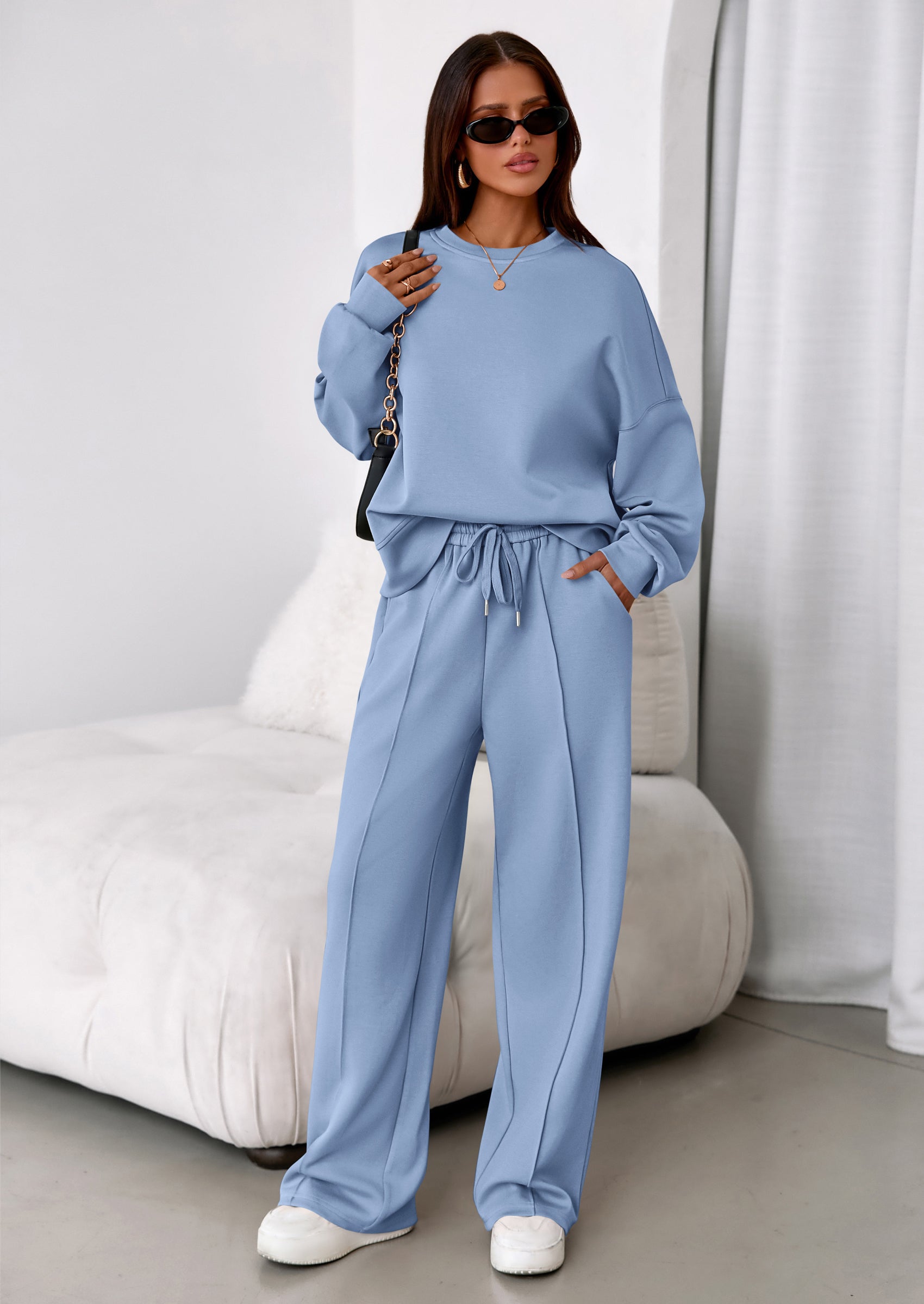 2 Piece Sets For Women Fall Trendy Long Sleeve Sweatshirt Wide Leg Pants Loungewear Set Matching Sweatsuit