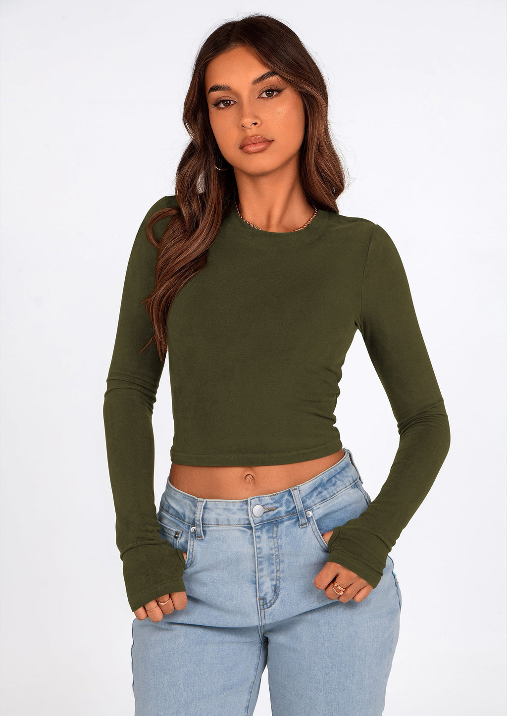Women's Long Sleeve Crop Tops Y2K Spring Fall Fashion Clothes Basic Slim Fit Tee Shirts Blouse