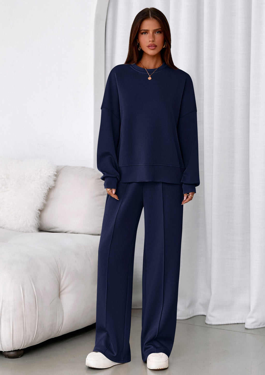 2 Piece Sets For Women Fall Trendy Long Sleeve Sweatshirt Wide Leg Pants Loungewear Set Matching Sweatsuit