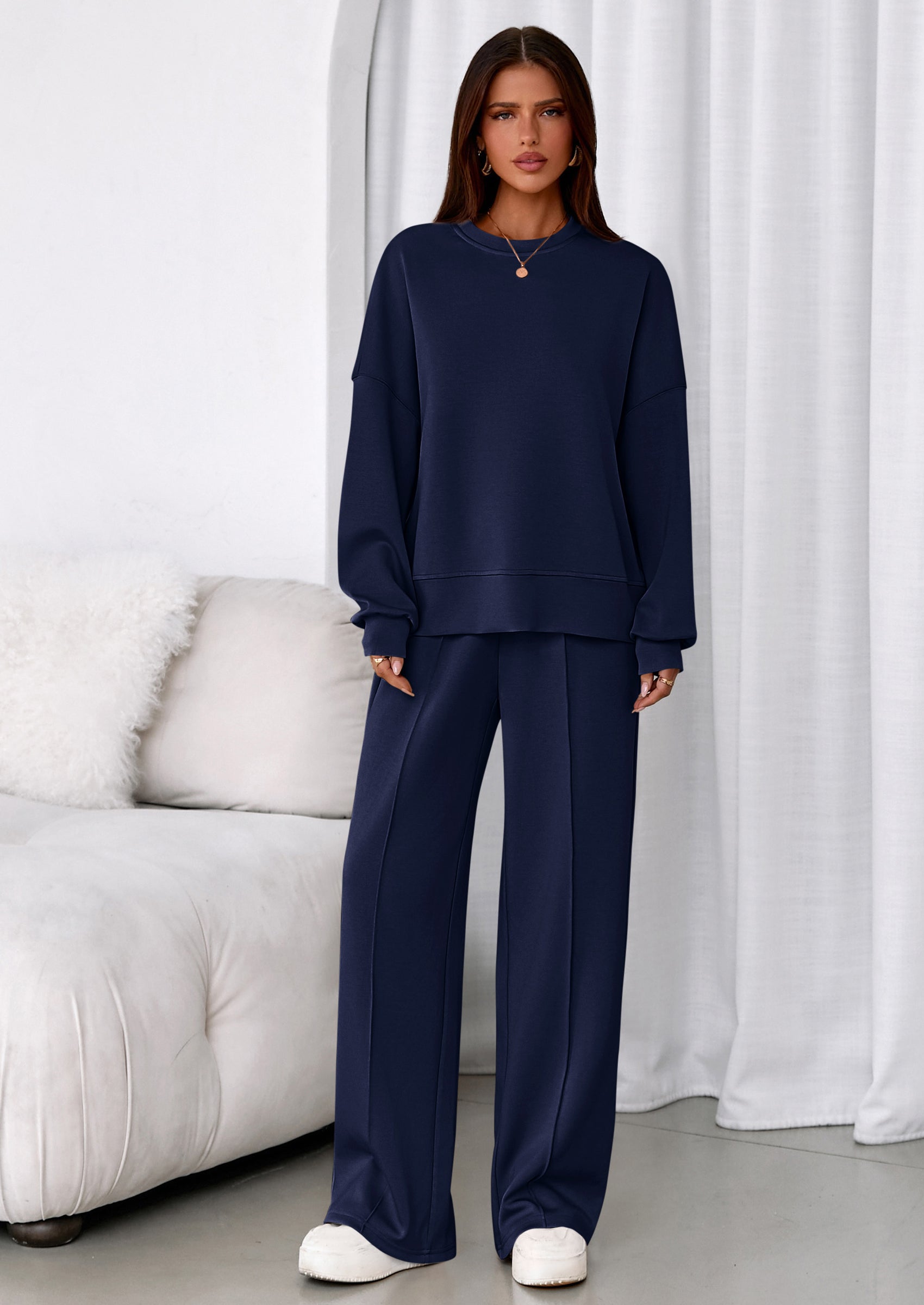 2 Piece Sets For Women Fall Trendy Long Sleeve Sweatshirt Wide Leg Pants Loungewear Set Matching Sweatsuit