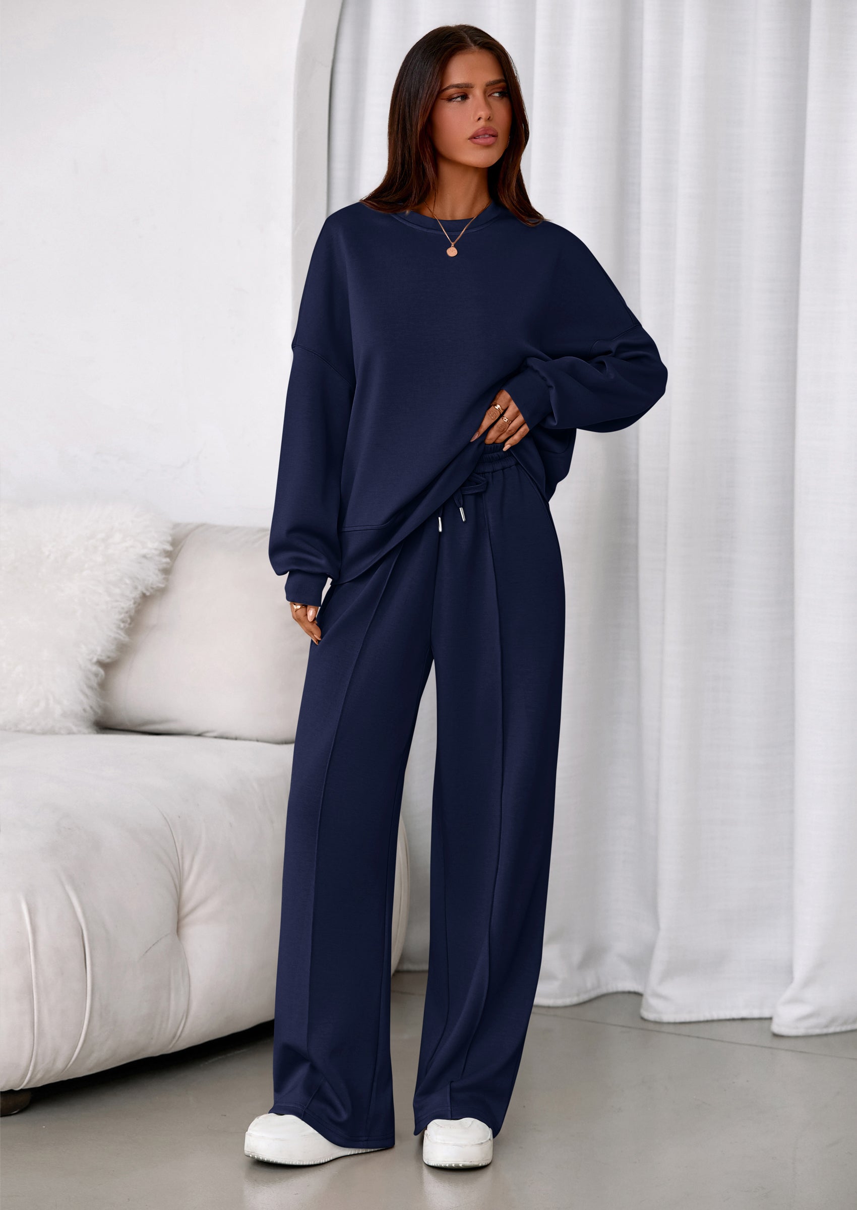 2 Piece Sets For Women Fall Trendy Long Sleeve Sweatshirt Wide Leg Pants Loungewear Set Matching Sweatsuit