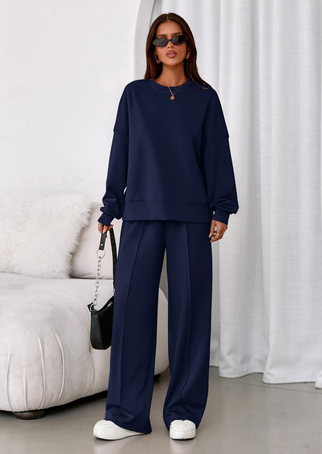 2 Piece Sets For Women Fall Trendy Long Sleeve Sweatshirt Wide Leg Pants Loungewear Set Matching Sweatsuit