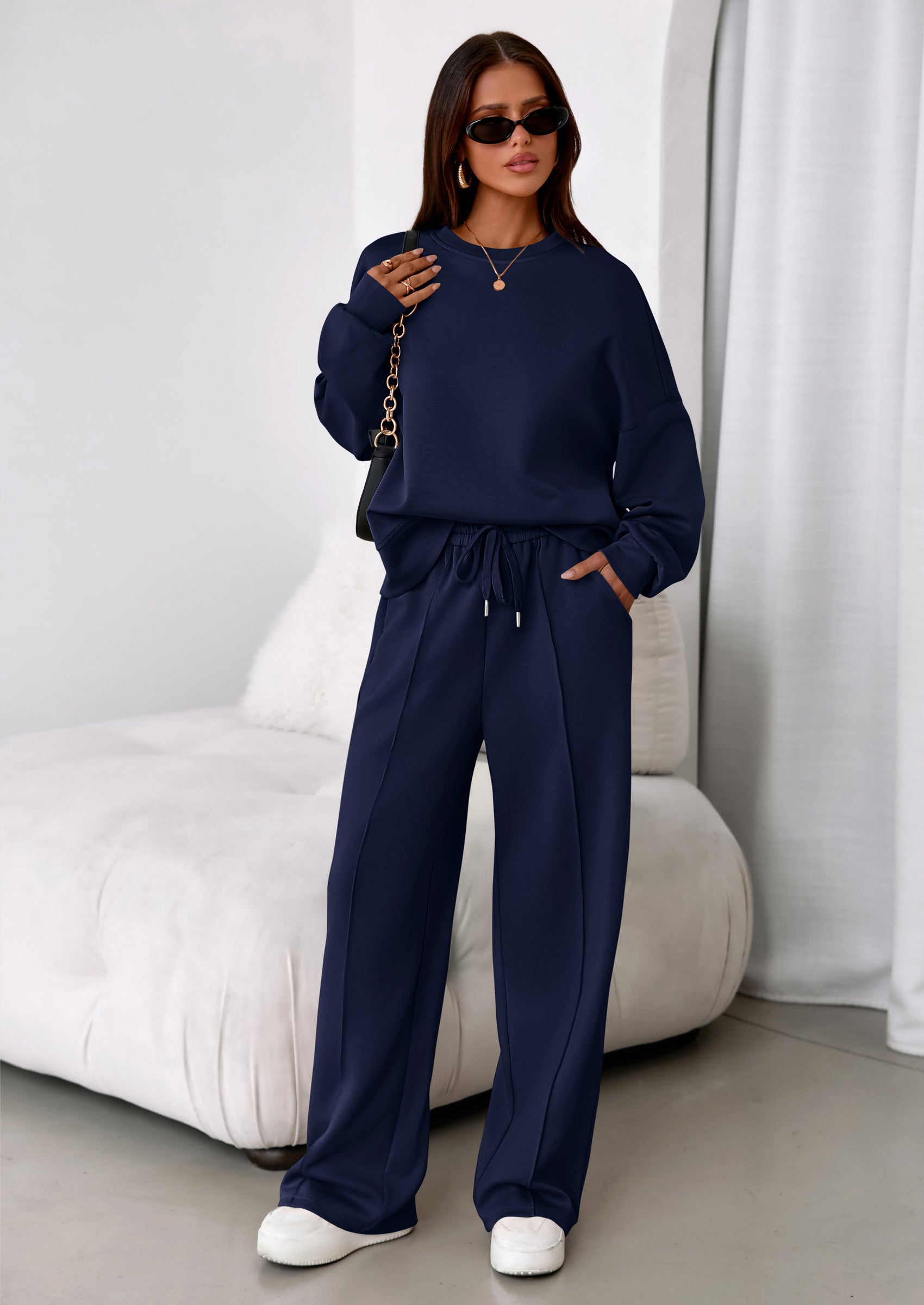 2 Piece Sets For Women Fall Trendy Long Sleeve Sweatshirt Wide Leg Pants Loungewear Set Matching Sweatsuit