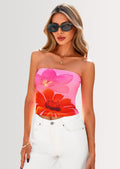 Strapless Tube Tops for Women Summer Mesh Floral Y2K Bandeau Cute Crop Top Trendy Going Out Outfits
