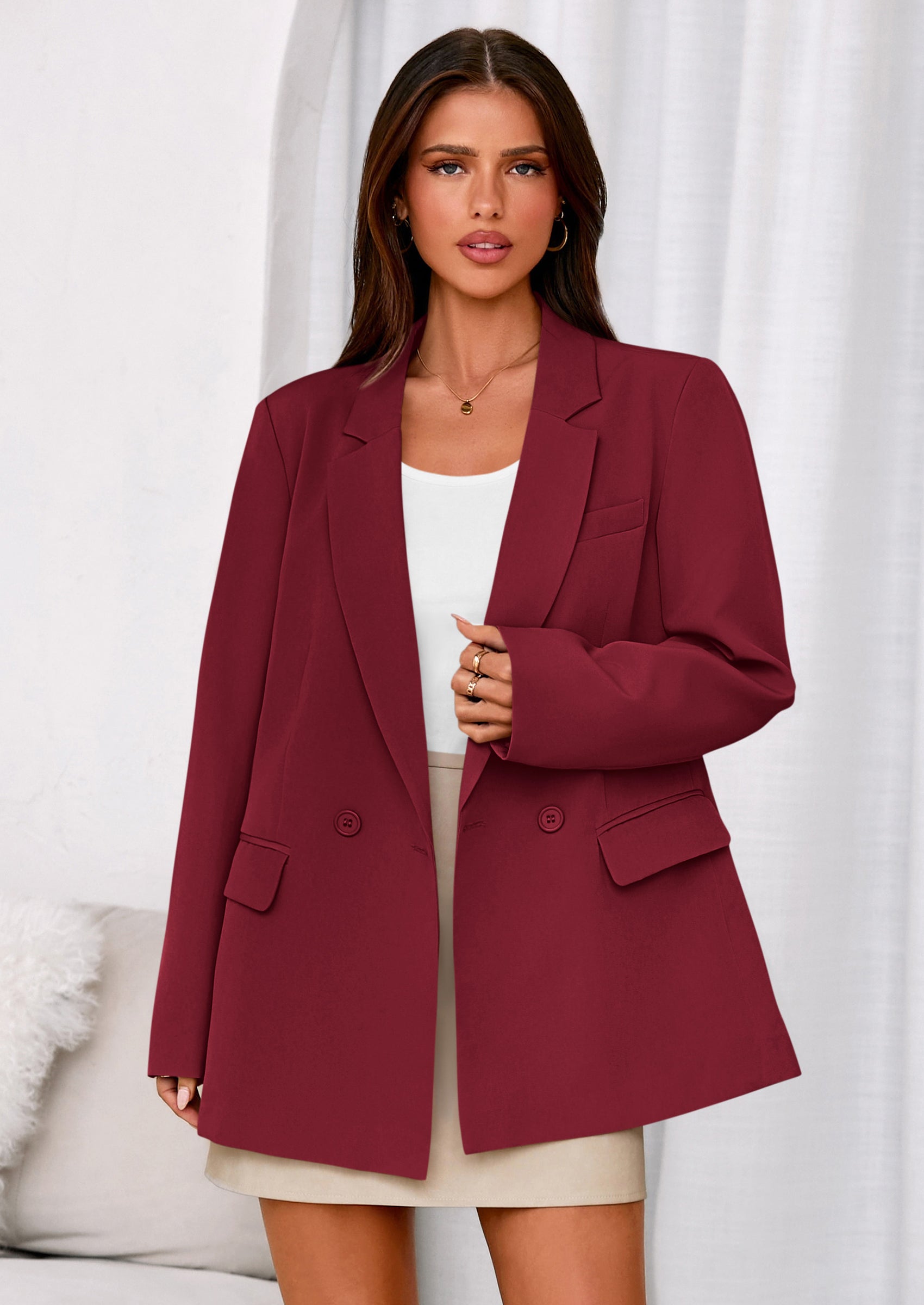 Fall Blazers for Women Business Casual Long Sleeve Lapel Pockets Dressy Suit Jackets Work Office Clothes