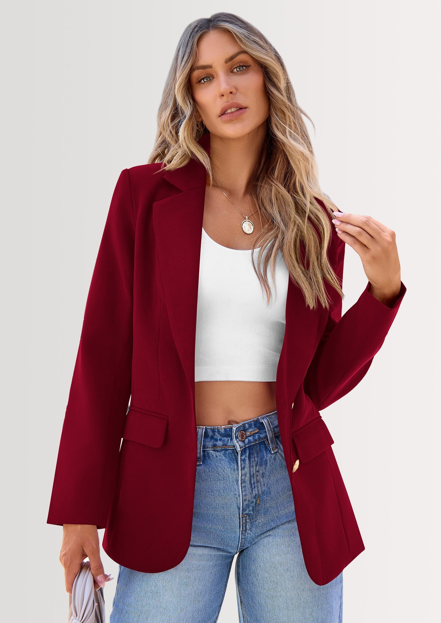 Women's Spring Fall Business Casual Blazers Long Sleeve Notch Lapel Trendy Work Office Blazer Jackets Outerwear