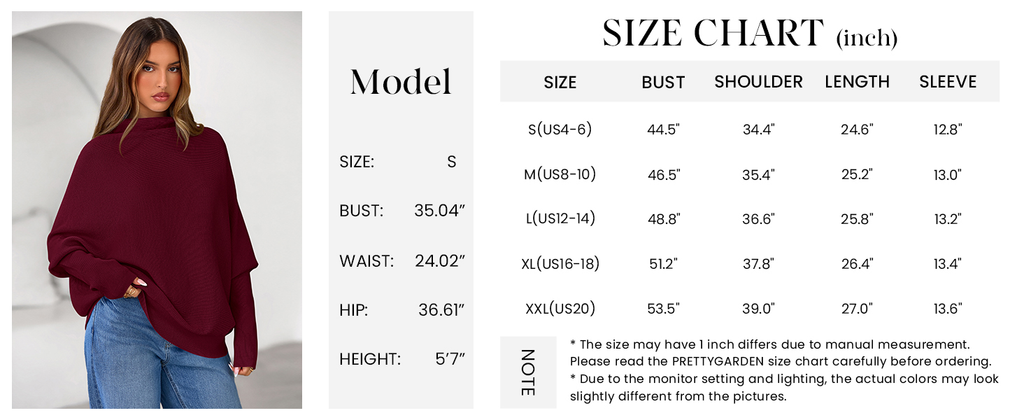 Womens Sweaters Fall Fashion Casual Loose Turtleneck Batwing Long Sleeve Knit Sweater Pullover Tops