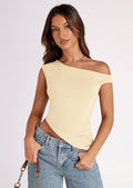 Womens Off The Shoulder Tops Summer Sleeveless One Shoulder Ruched Asymmetrical Y2K Going Out Crop Tank Top