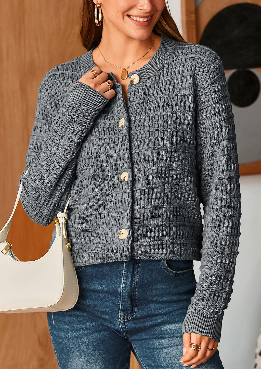 Women's Knit Cardigan Sweaters Casual Long Sleeve Open Front Button Down Trendy Jackets Outerwear