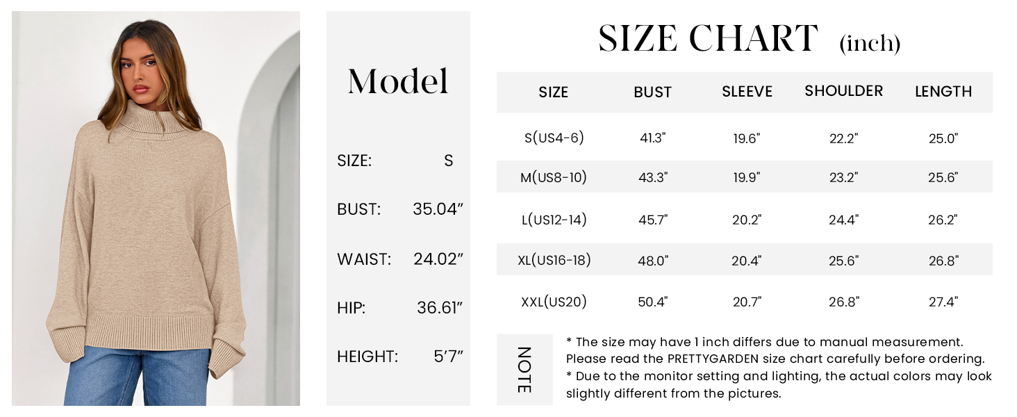 Womens Turtleneck Long Sleeve Sweater Fall Trendy Loose Fit Casual Tops Chunky Knit Pullover Sweaters