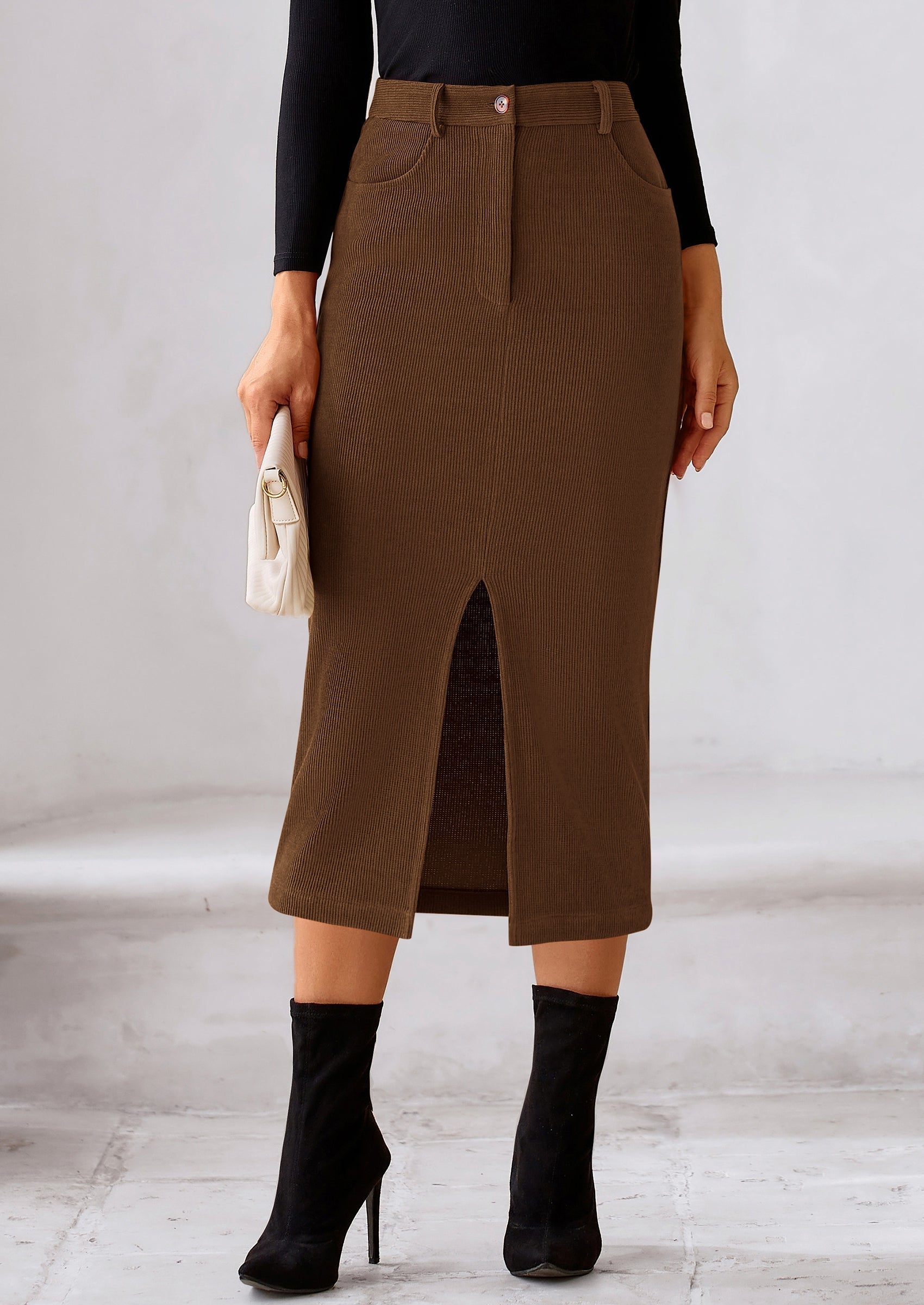 Corduroy Skirt Women Fall Fashion High Waisted Pencil Midi Skirts Business Casual Work Office Winter Outfit