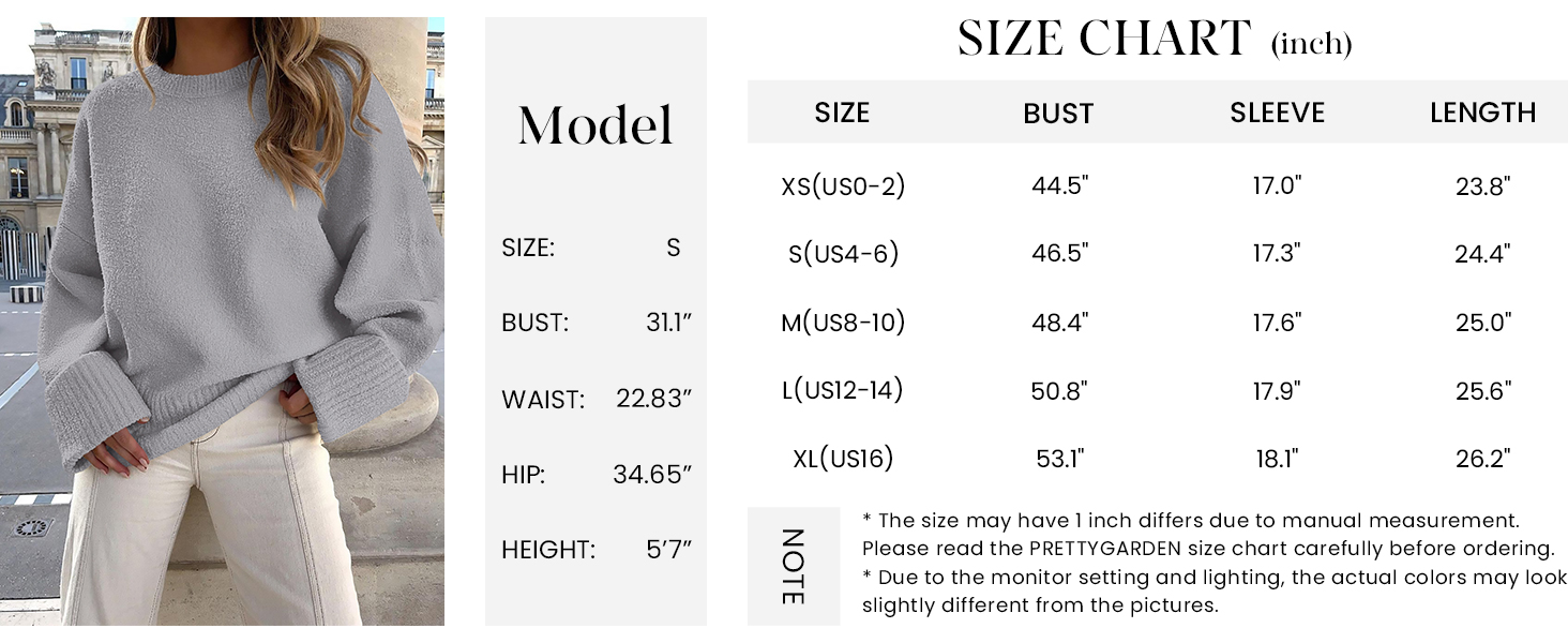 Women's Fall Oversized Sweaters Casual Crewneck Pullover Long Sleeve Fuzzy Chunky Knit Tops Blouse