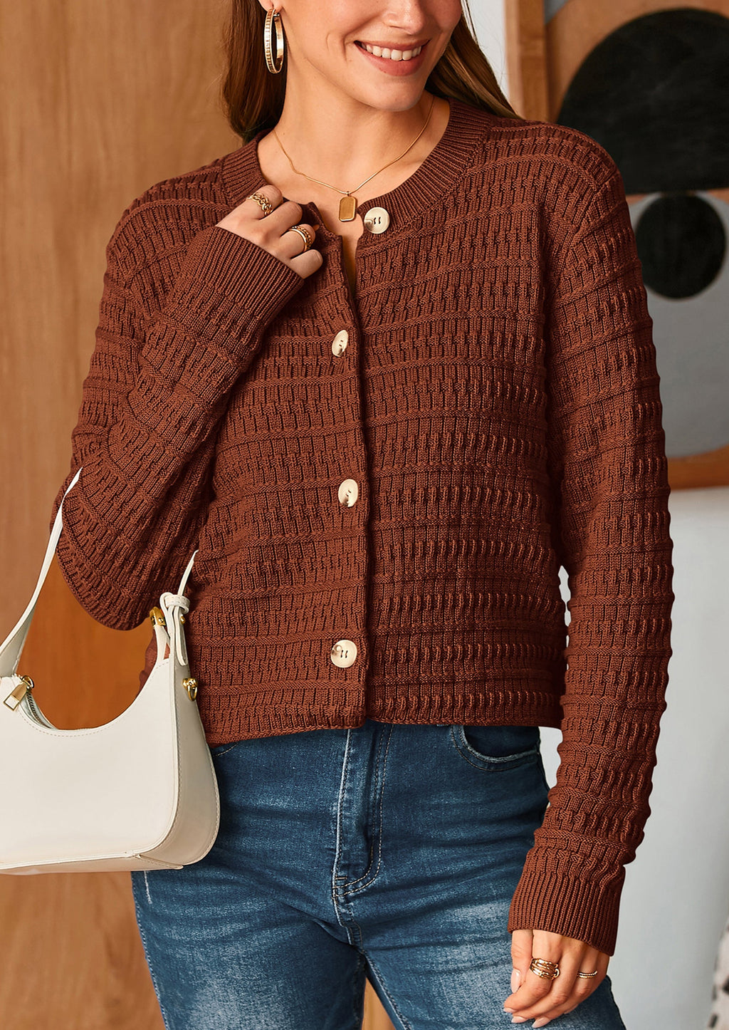 Women's Knit Cardigan Sweaters Casual Long Sleeve Open Front Button Down Trendy Jackets Outerwear