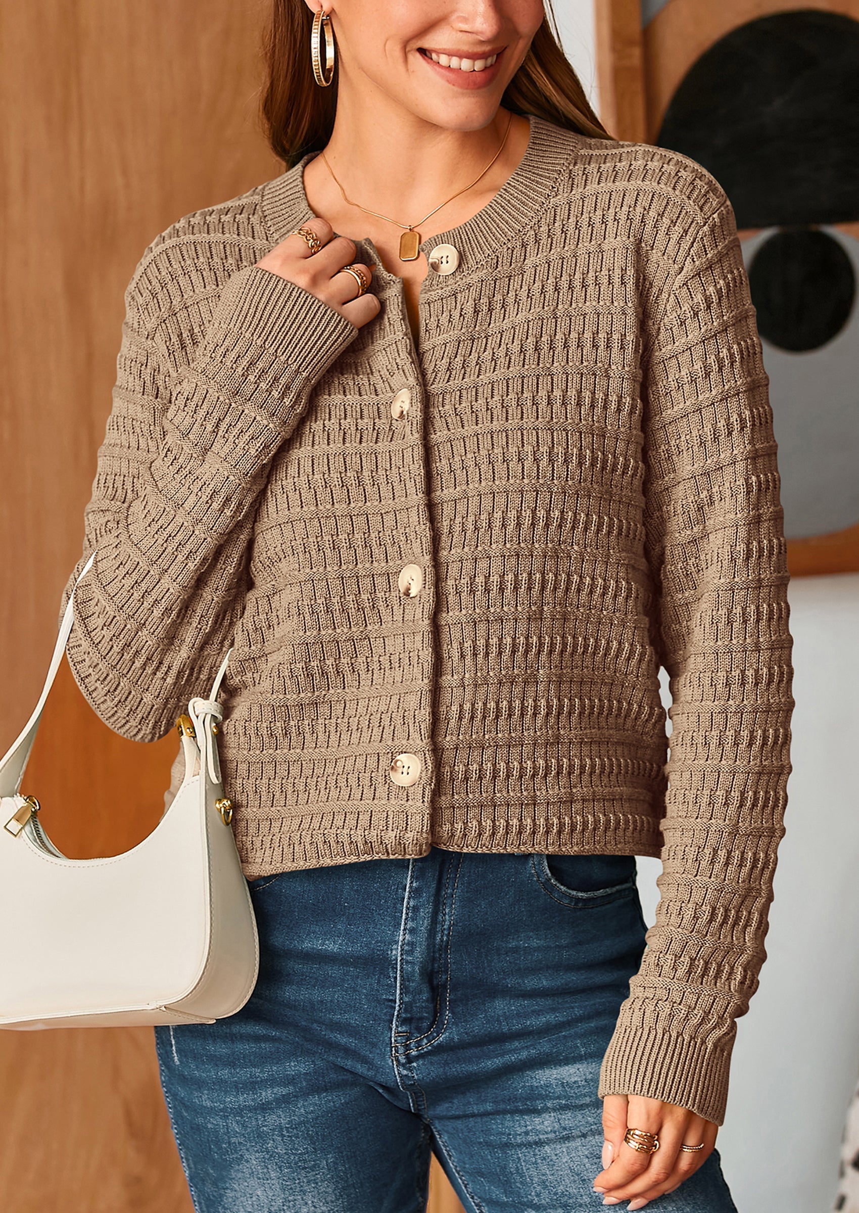 Women's Knit Cardigan Sweaters Casual Long Sleeve Open Front Button Down Trendy Jackets Outerwear