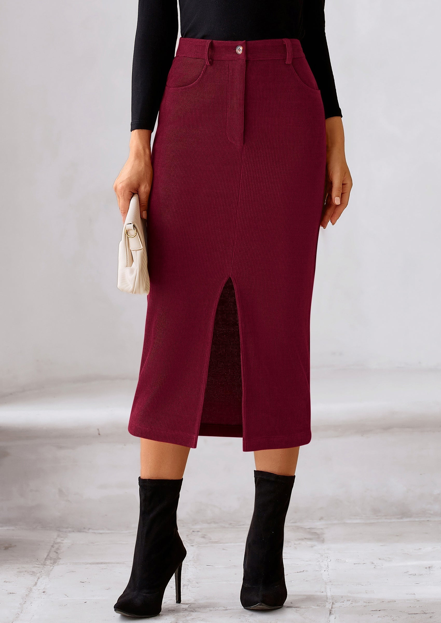 Corduroy Skirt Women Fall Fashion High Waisted Pencil Midi Skirts Business Casual Work Office Winter Outfit