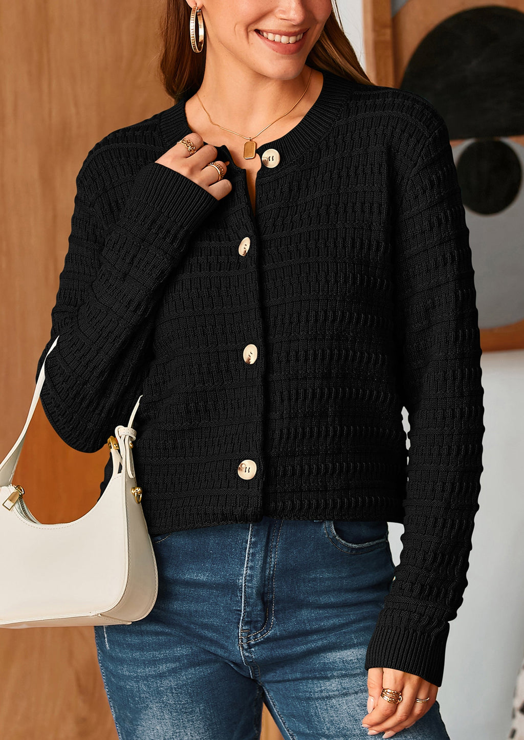 Women's Knit Cardigan Sweaters Casual Long Sleeve Open Front Button Down Trendy Jackets Outerwear