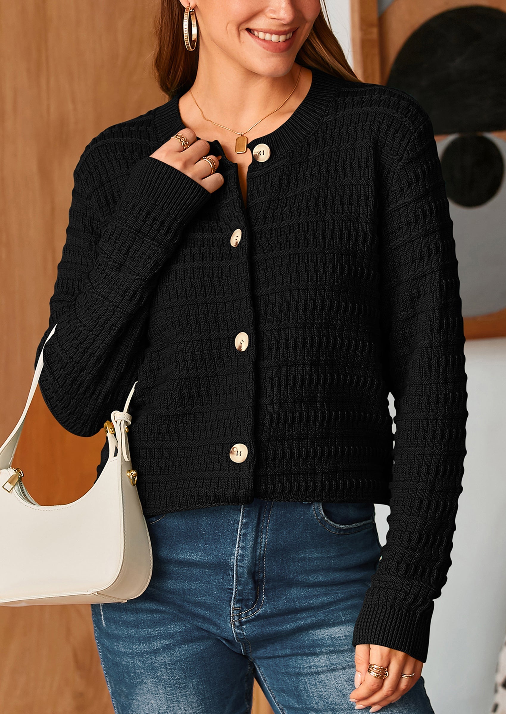 Women's Knit Cardigan Sweaters Casual Long Sleeve Open Front Button Down Trendy Jackets Outerwear