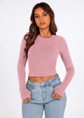Women's Long Sleeve Crop Tops Y2K Spring Fall Fashion Clothes Basic Slim Fit Tee Shirts Blouse