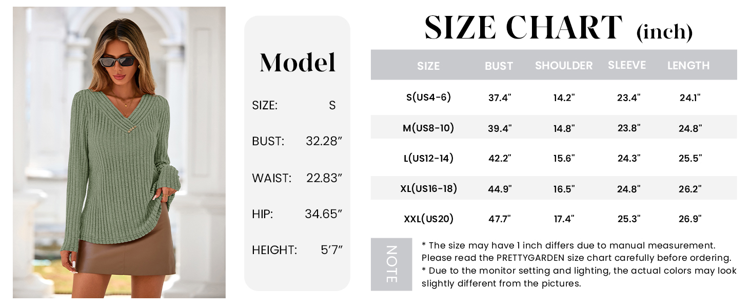 Women's Long Sleeve Shirts Fall Fashion Clothes Casual Ribbed V Neck Loose Tunic Tops Lightweight Sweaters