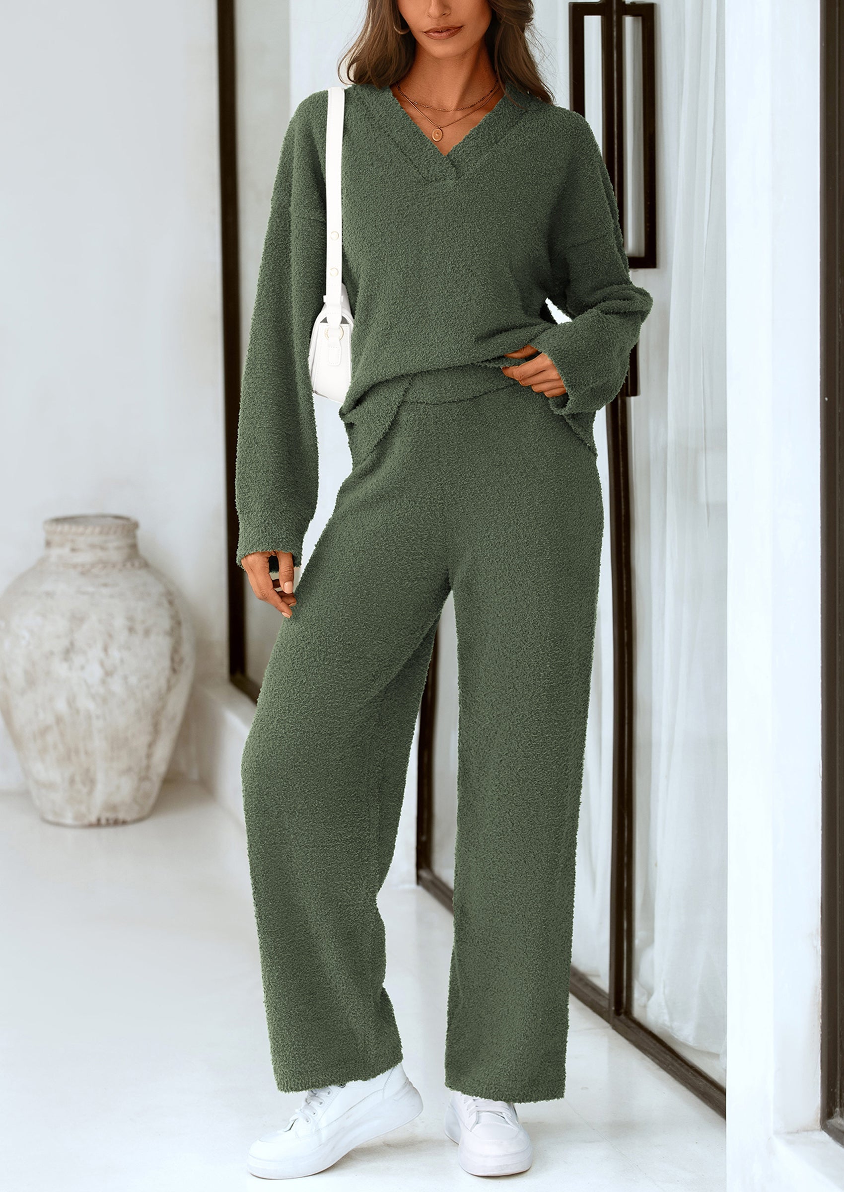 Lounge Sets for Women Two Piece Sweaters Pajama Set Fall Fashion Loungewear Outfits Matching Winter Clothes