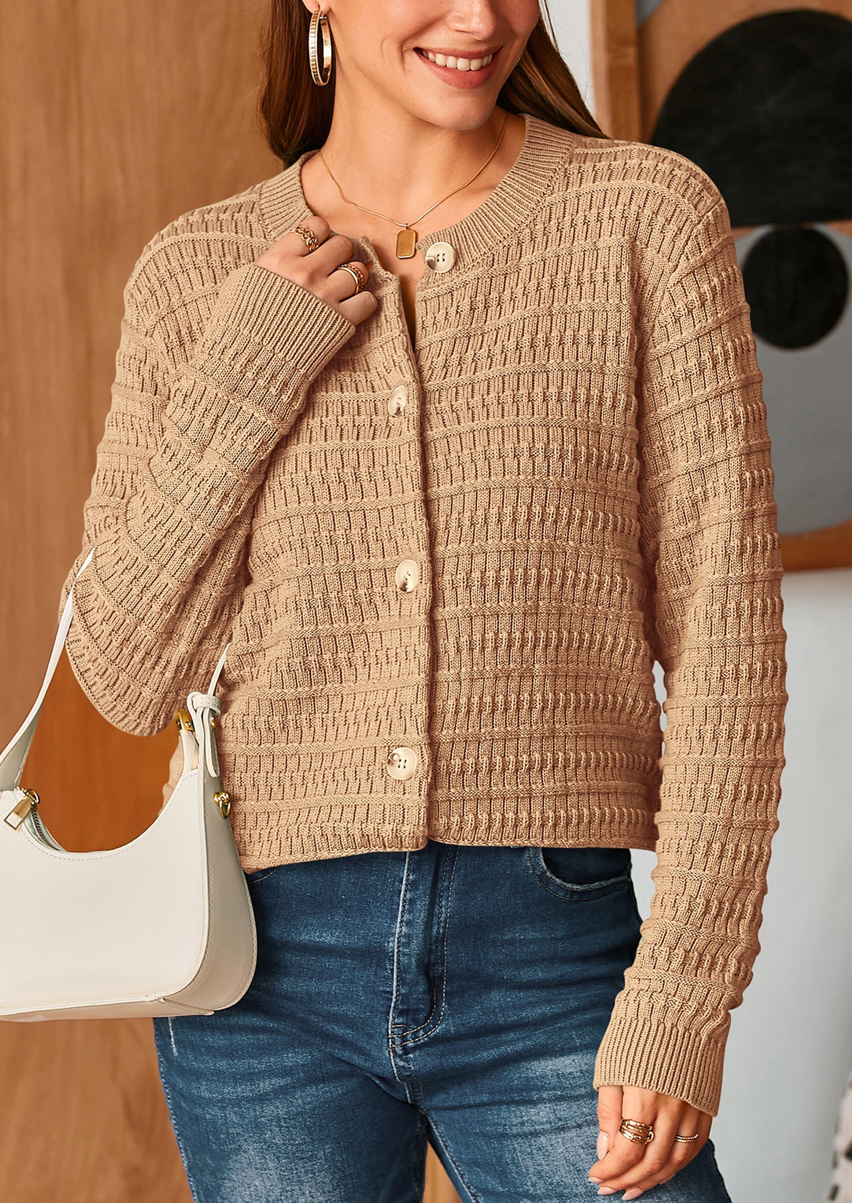 Women's Knit Cardigan Sweaters Casual Long Sleeve Open Front Button Down Trendy Jackets Outerwear