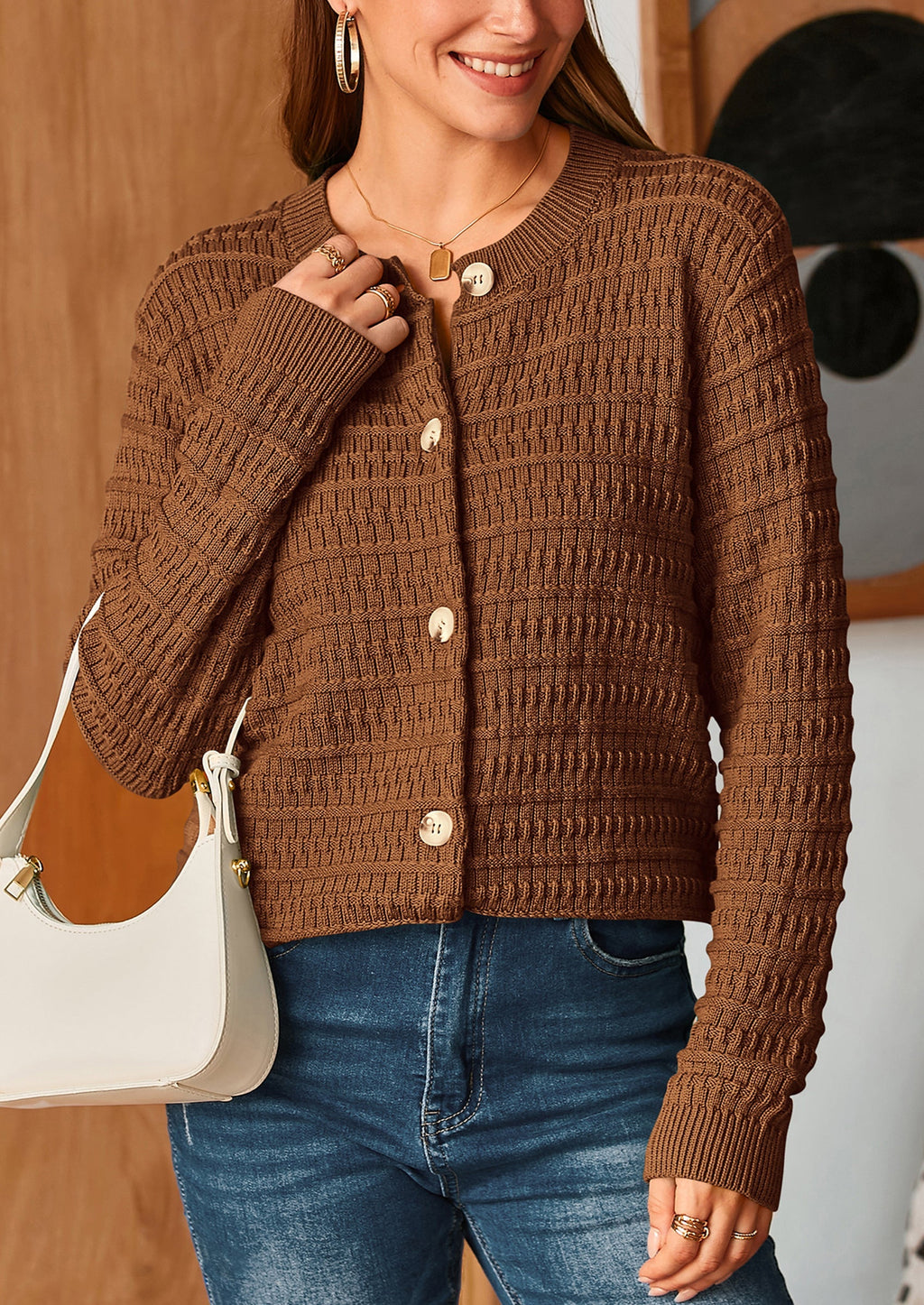 Women's Knit Cardigan Sweaters Casual Long Sleeve Open Front Button Down Trendy Jackets Outerwear