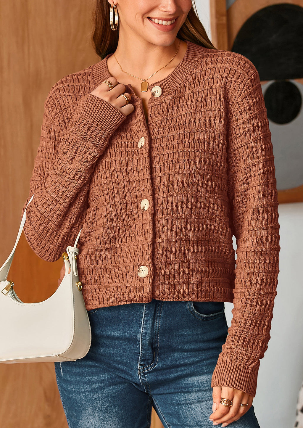 Women's Knit Cardigan Sweaters Casual Long Sleeve Open Front Button Down Trendy Jackets Outerwear