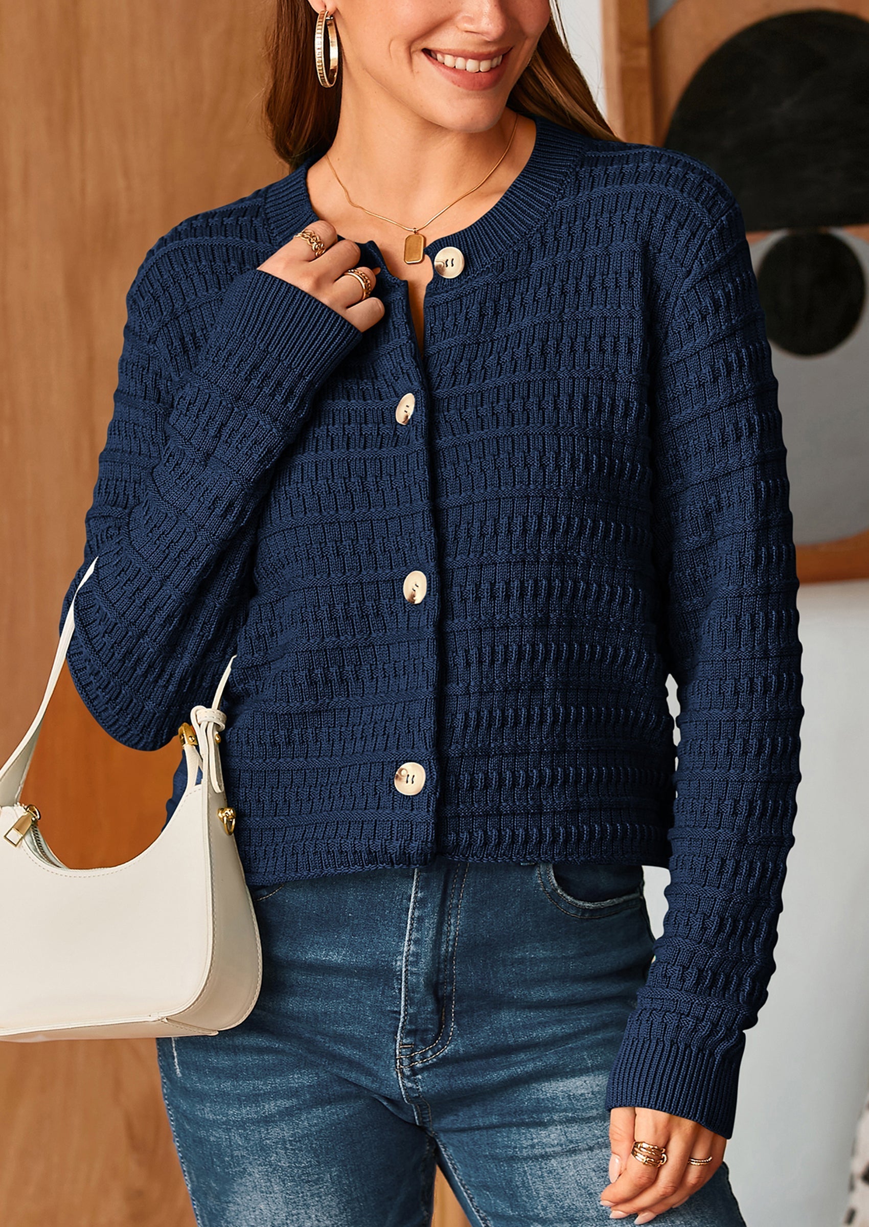 Women's Knit Cardigan Sweaters Casual Long Sleeve Open Front Button Down Trendy Jackets Outerwear