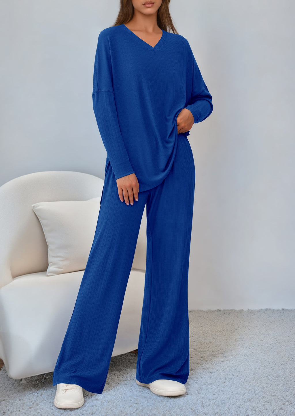 2 Piece Lounge Sets for Women Fall Outfits Casual Loose Long Sleeve Tops Wide Leg Pants Matching Pajama Set