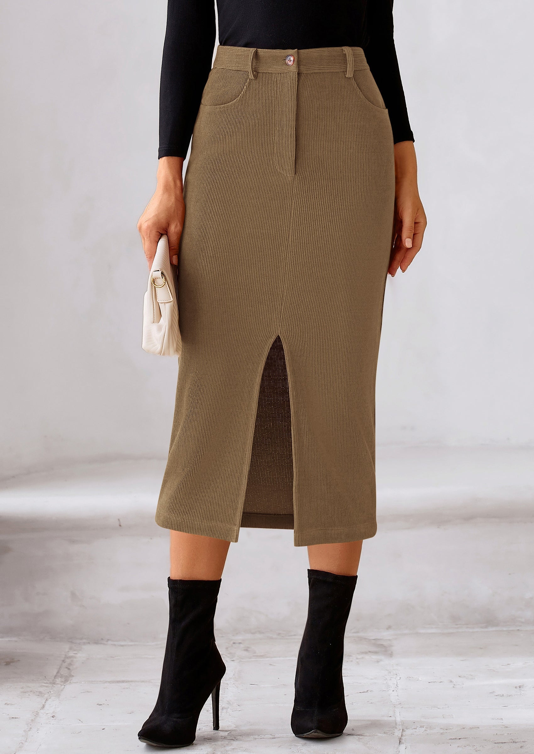 Corduroy Skirt Women Fall Fashion High Waisted Pencil Midi Skirts Business Casual Work Office Winter Outfit