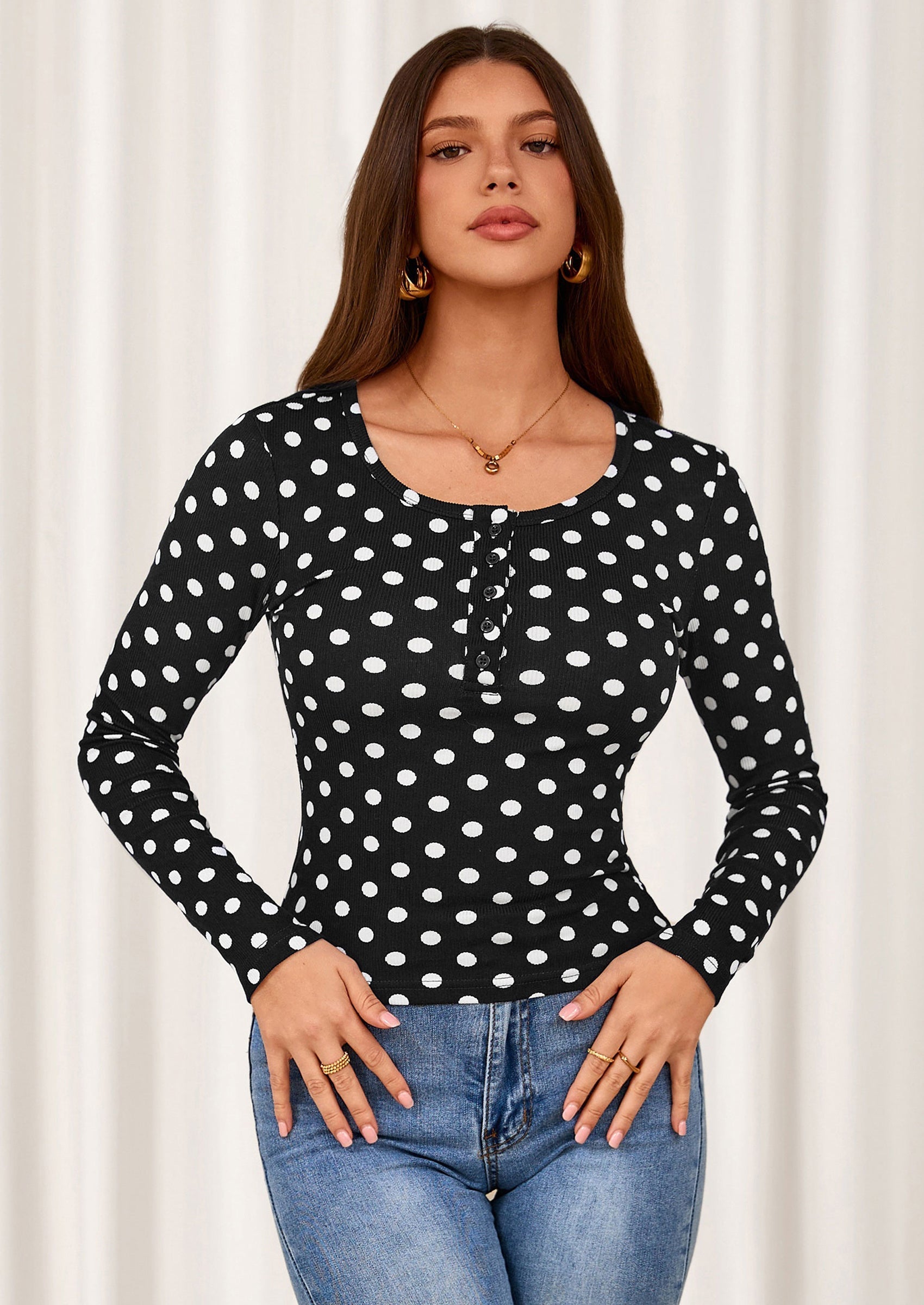 Women's Fall Long Sleeve Henley T Shirts Button Ribbed Knit Slim Fit Basic Tops Blouse Casual Outfits