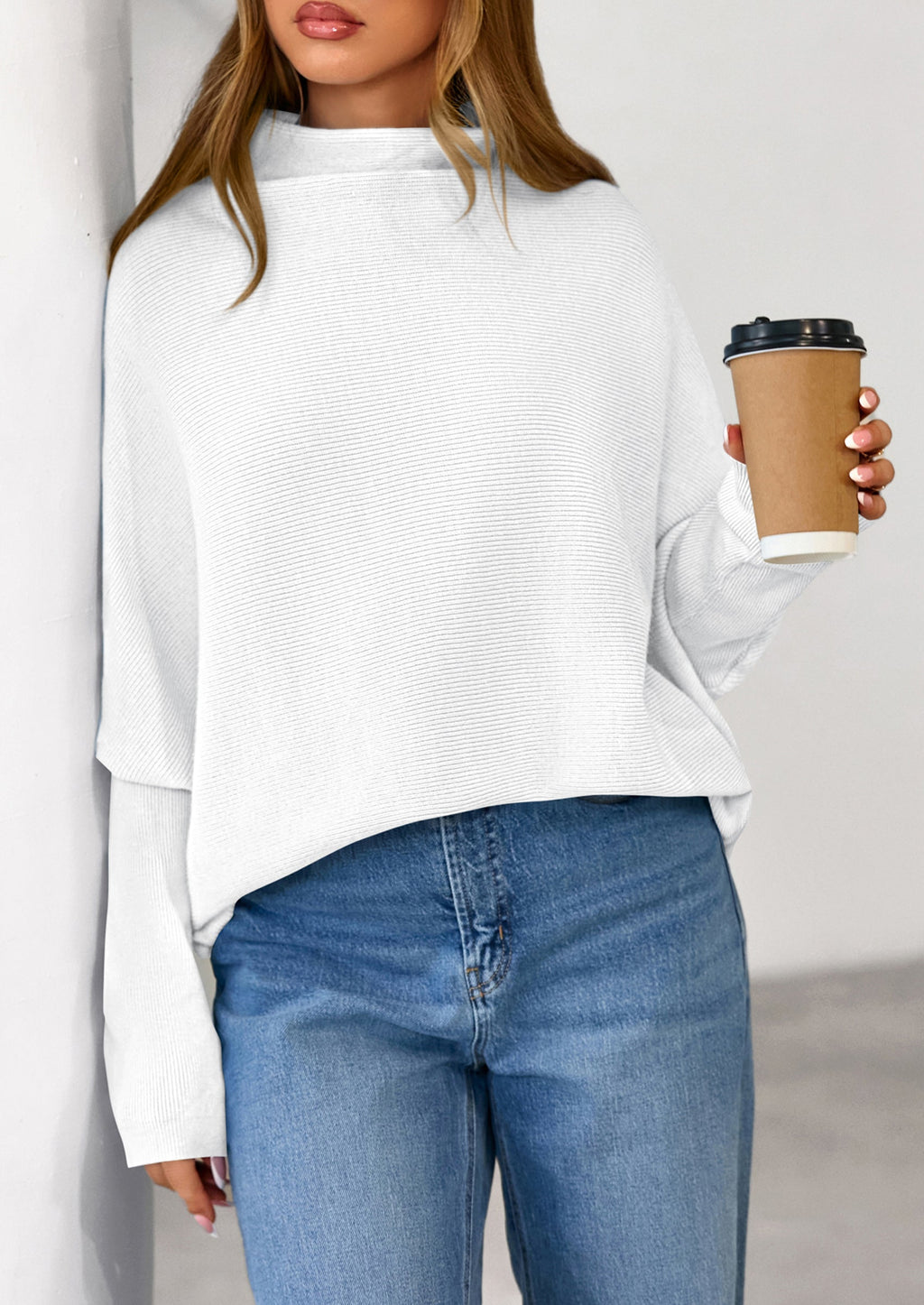 Womens Sweaters Fall Fashion Casual Loose Turtleneck Batwing Long Sleeve Knit Sweater Pullover Tops