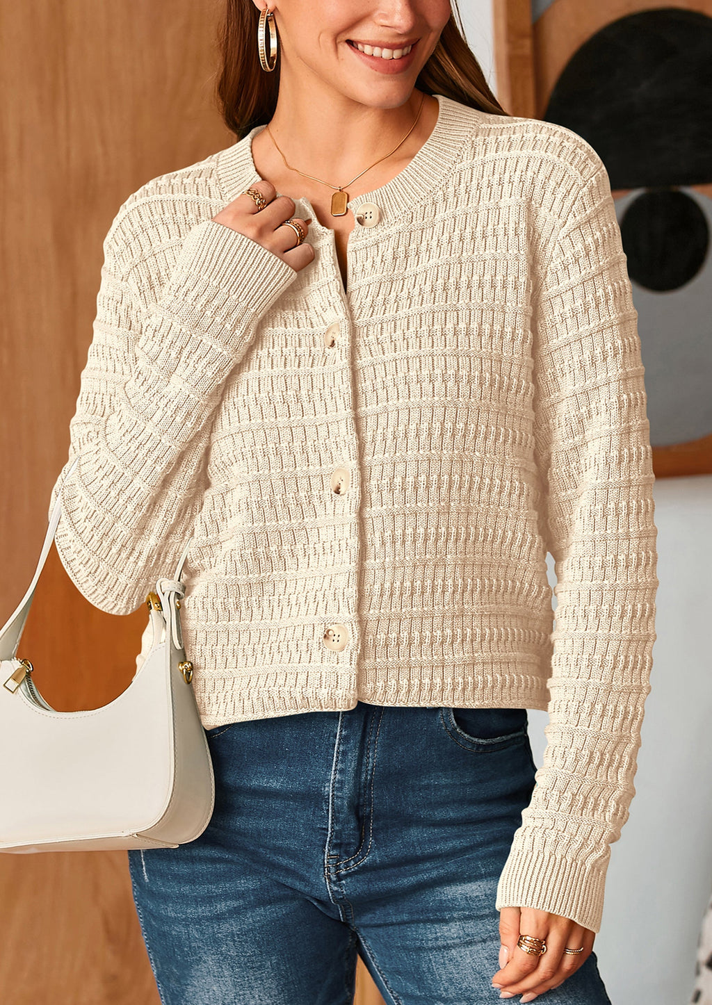Women's Knit Cardigan Sweaters Casual Long Sleeve Open Front Button Down Trendy Jackets Outerwear