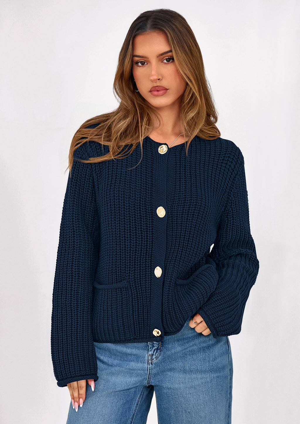 Cardigan Sweaters for Women Trendy Oversized Knit Chunky Button Cardigans Fall Winter Outfits with Pockets