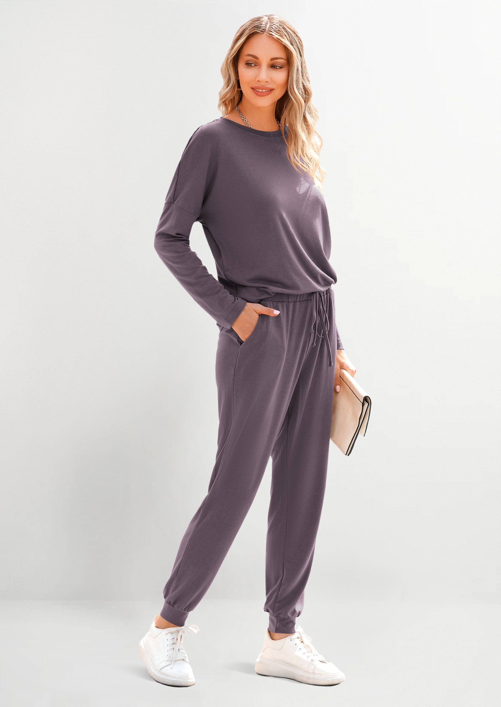 Lounge Outfit Long Sleeve Crewneck Pullover Tops High Waisted Pants Set Tracksuit