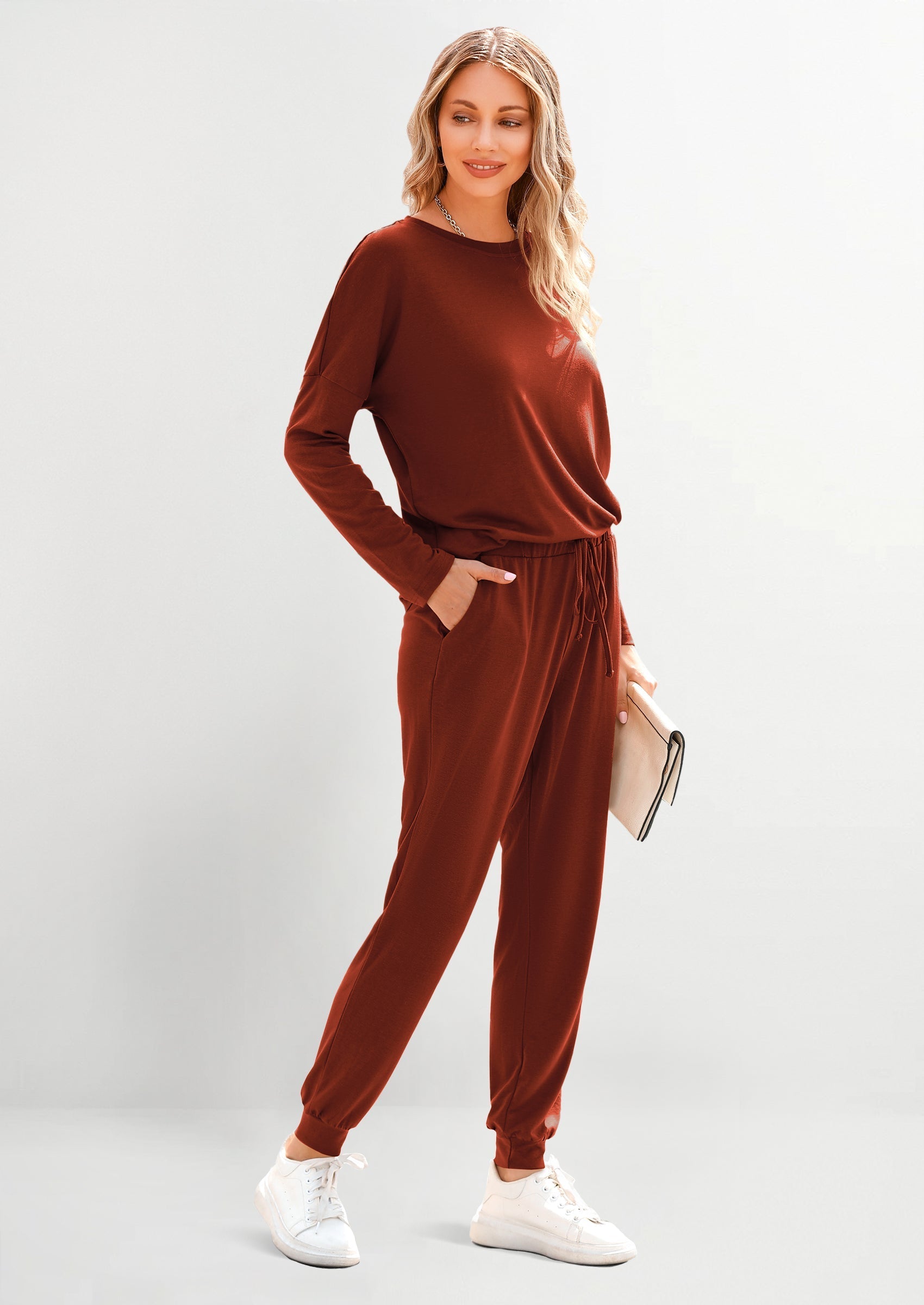 Lounge Outfit Long Sleeve Crewneck Pullover Tops High Waisted Pants Set Tracksuit