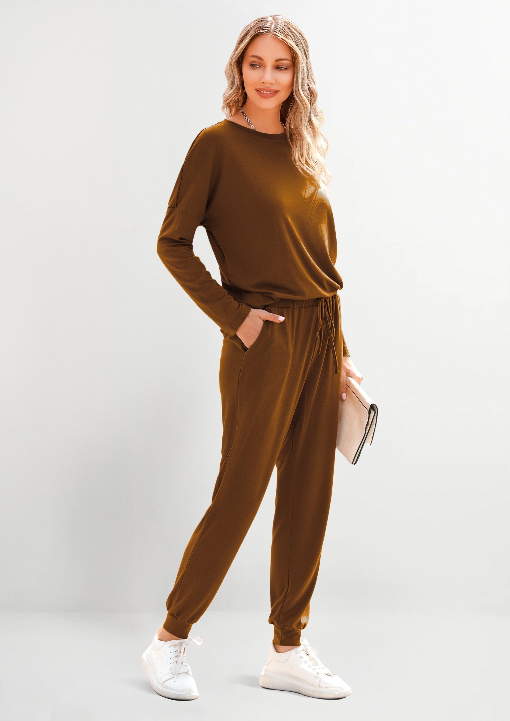 Lounge Outfit Long Sleeve Crewneck Pullover Tops High Waisted Pants Set Tracksuit