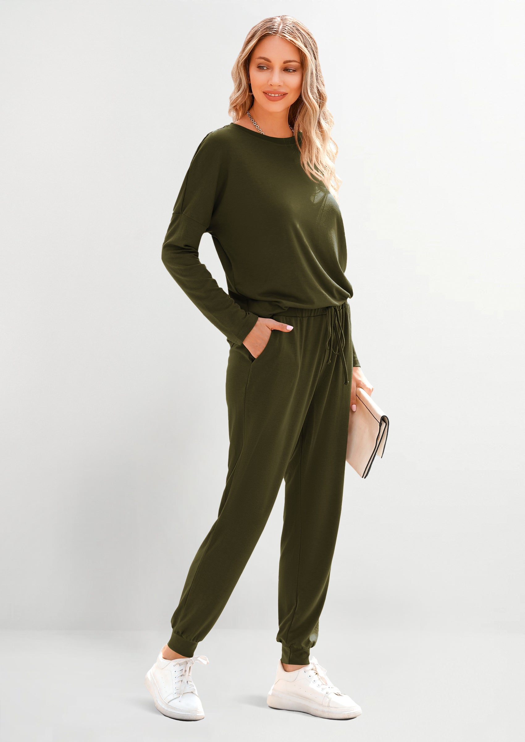 Lounge Outfit Long Sleeve Crewneck Pullover Tops High Waisted Pants Set Tracksuit