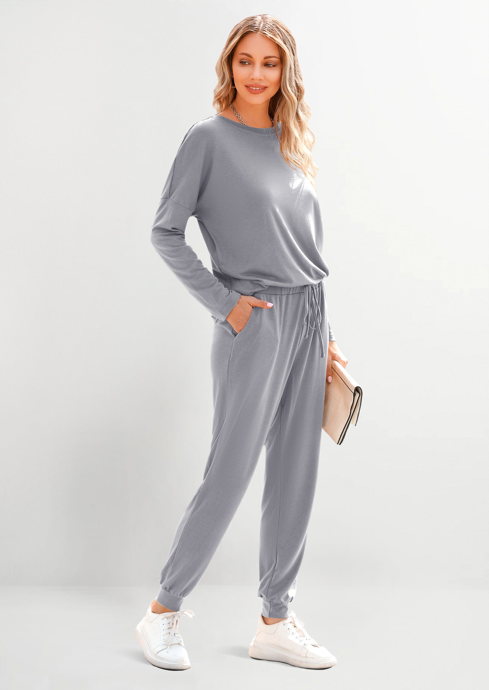 Lounge Outfit Long Sleeve Crewneck Pullover Tops High Waisted Pants Set Tracksuit