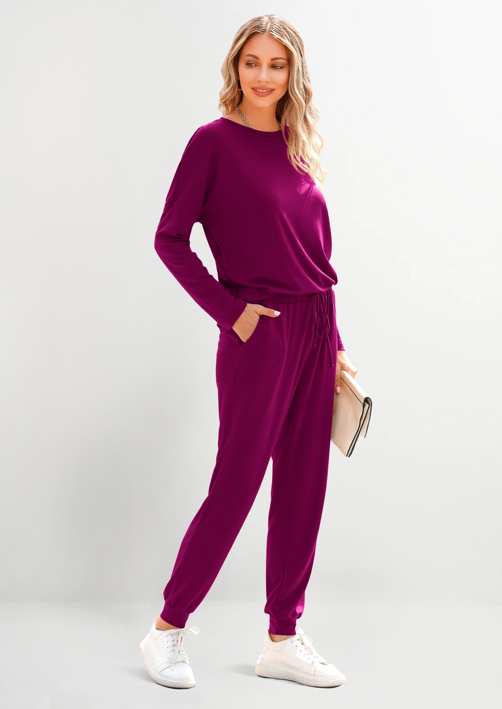 Lounge Outfit Long Sleeve Crewneck Pullover Tops High Waisted Pants Set Tracksuit