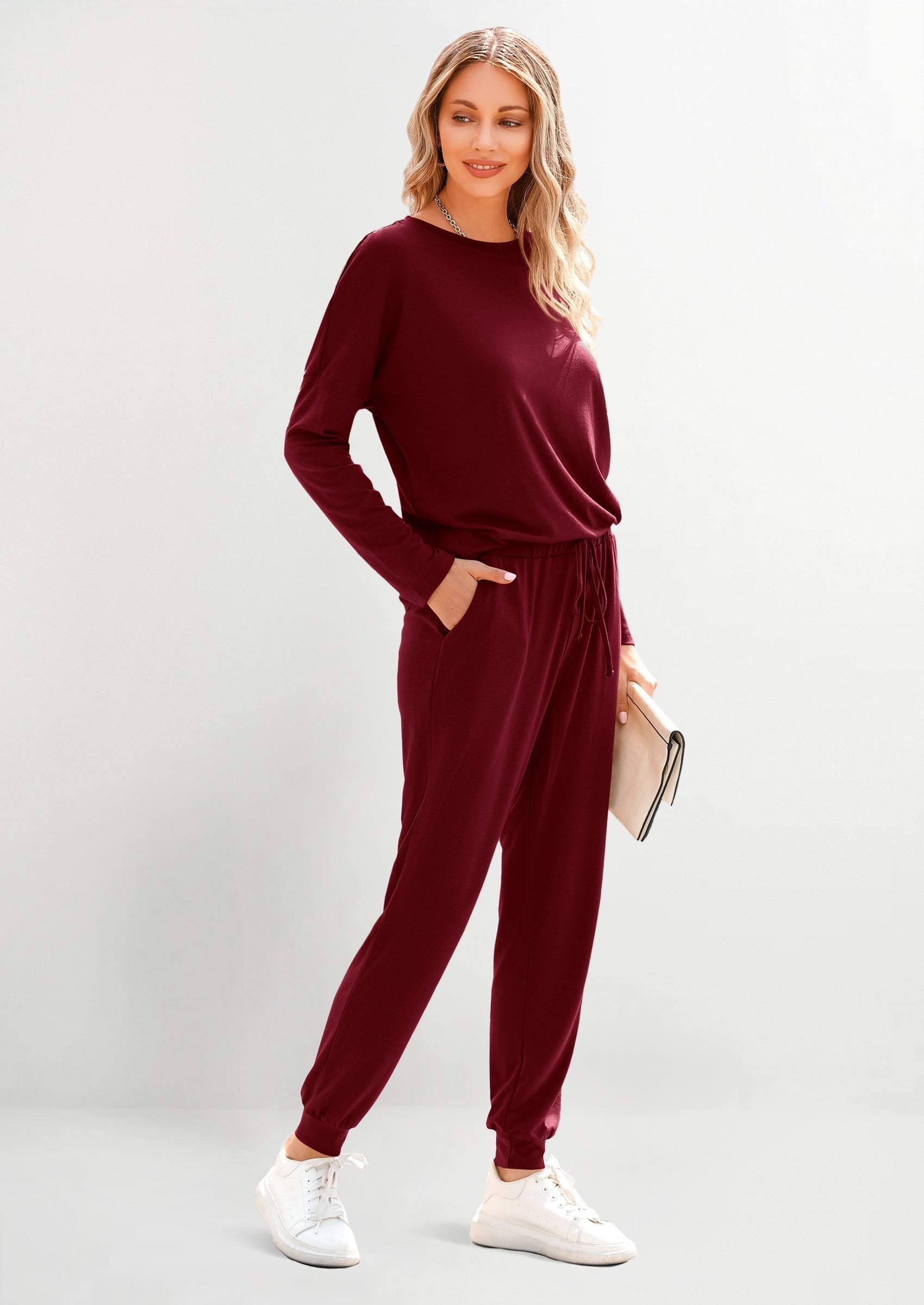 Lounge Outfit Long Sleeve Crewneck Pullover Tops High Waisted Pants Set Tracksuit