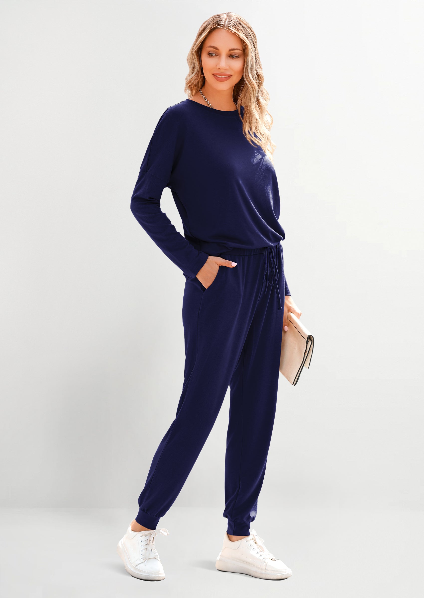 Lounge Outfit Long Sleeve Crewneck Pullover Tops High Waisted Pants Set Tracksuit