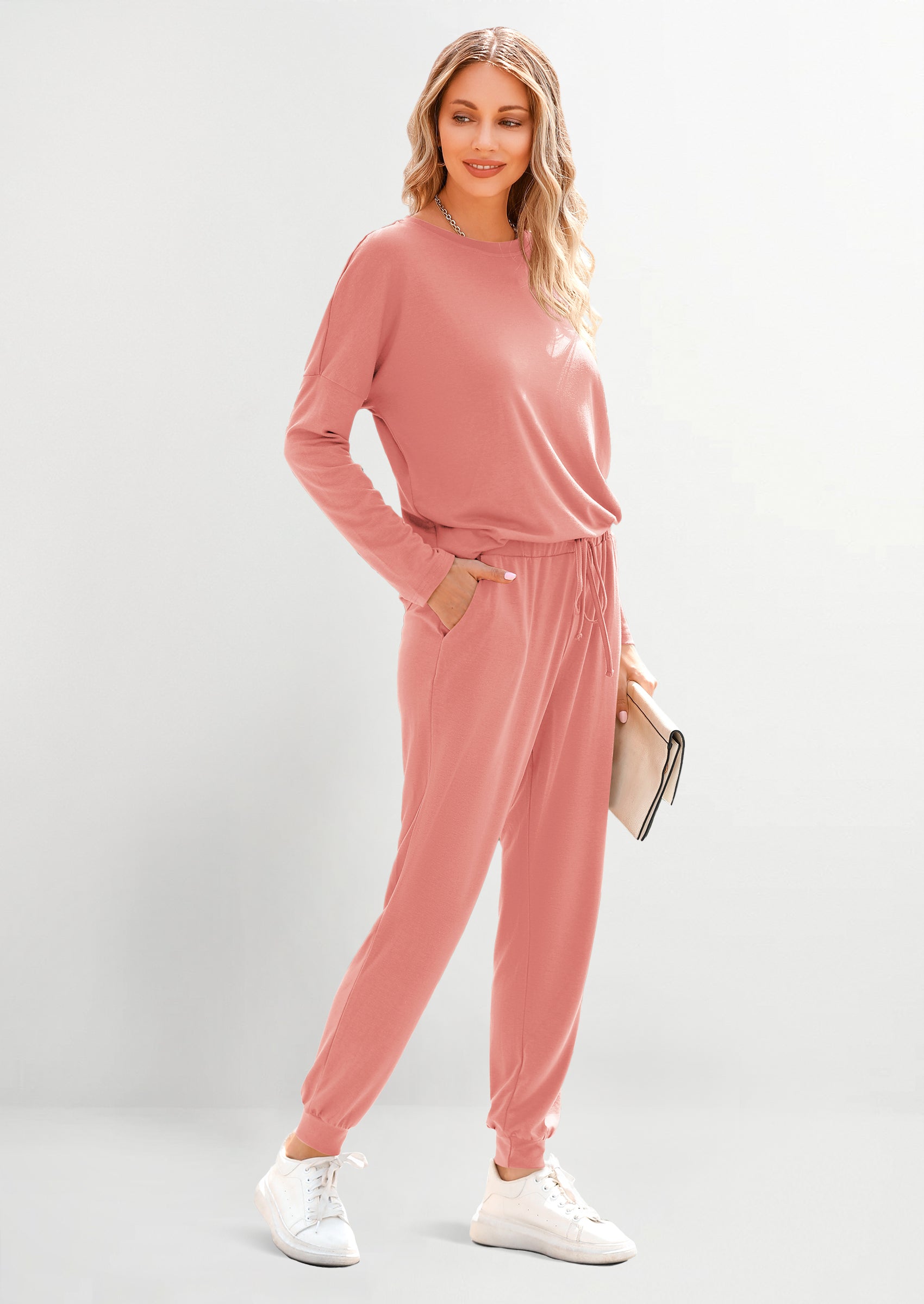 Lounge Outfit Long Sleeve Crewneck Pullover Tops High Waisted Pants Set Tracksuit