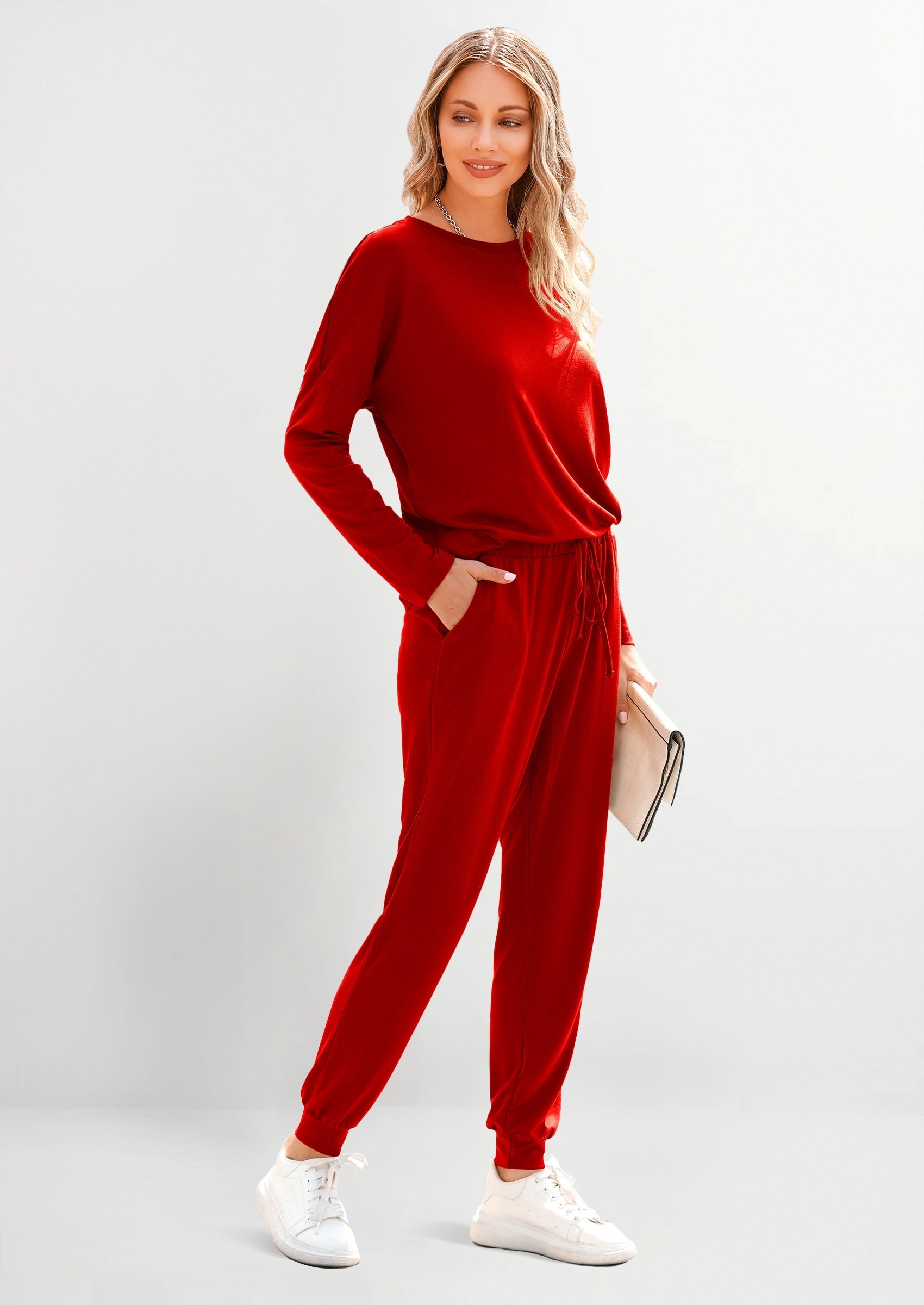 Lounge Outfit Long Sleeve Crewneck Pullover Tops High Waisted Pants Set Tracksuit