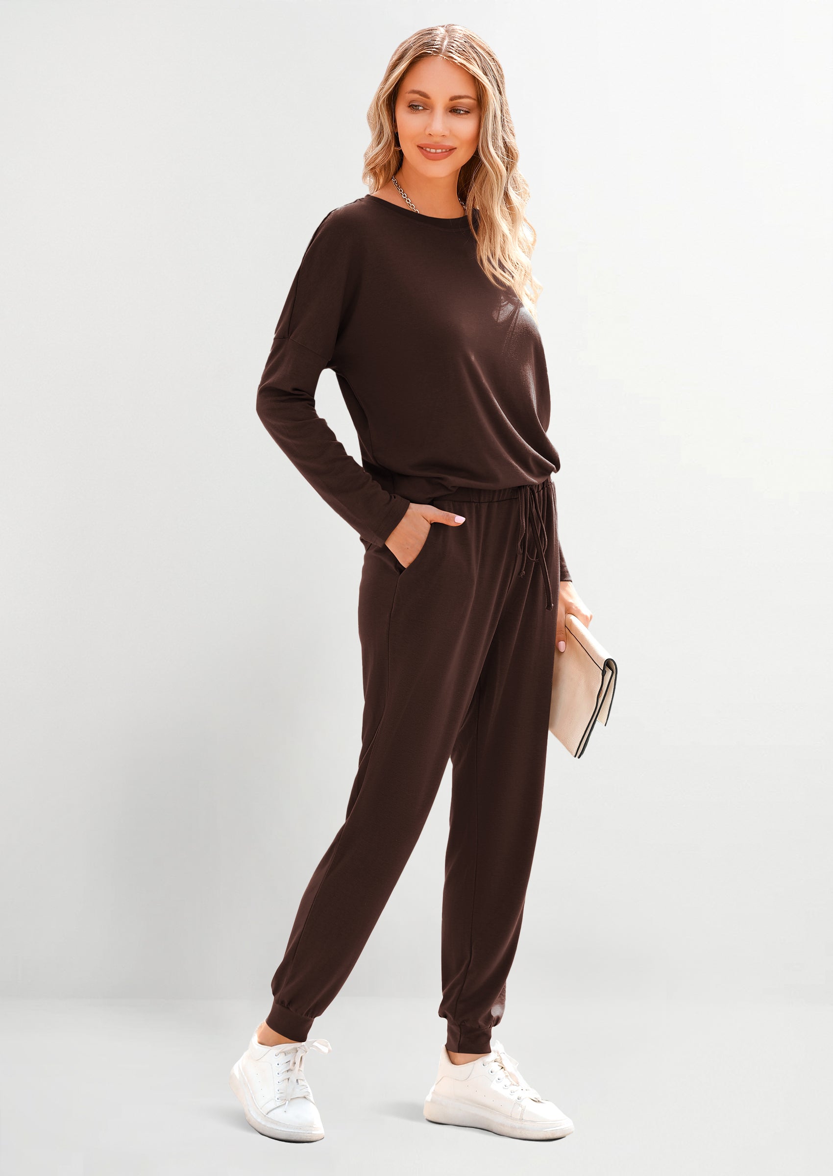 Lounge Outfit Long Sleeve Crewneck Pullover Tops High Waisted Pants Set Tracksuit