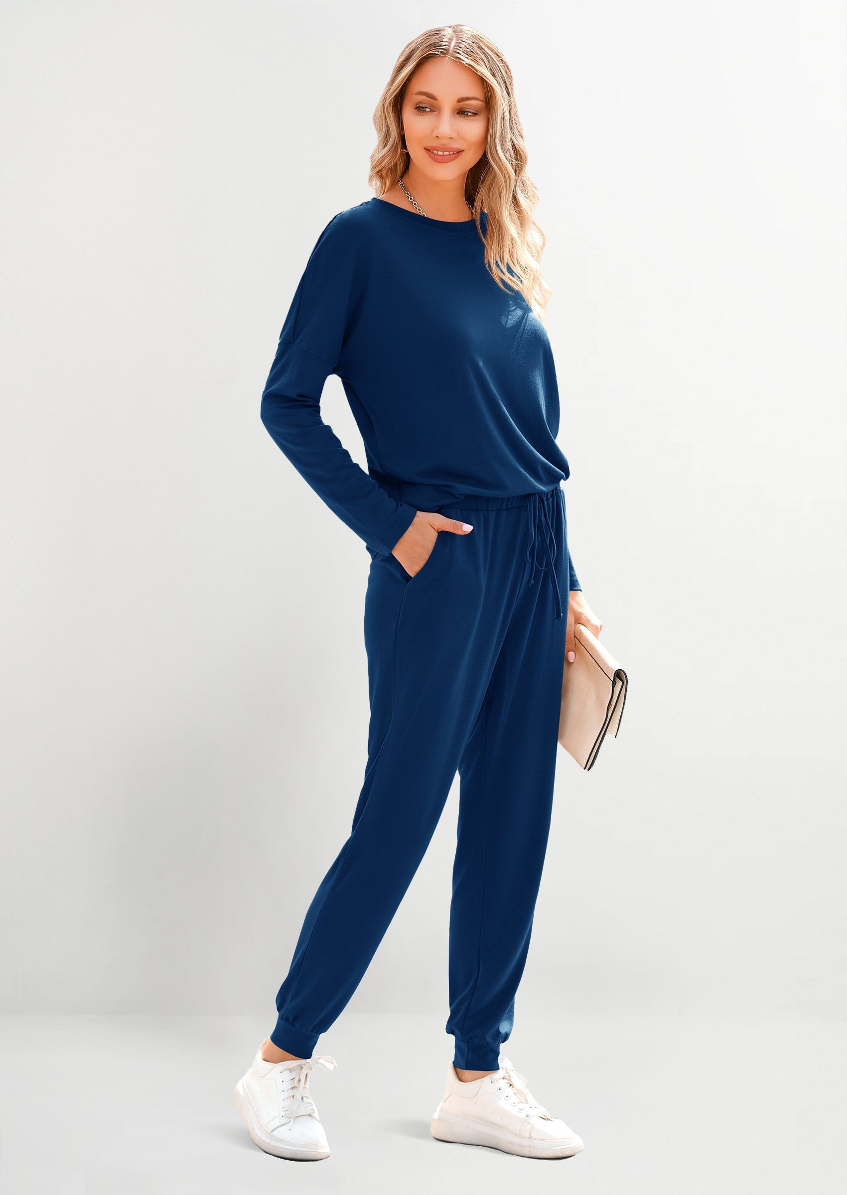 Lounge Outfit Long Sleeve Crewneck Pullover Tops High Waisted Pants Set Tracksuit