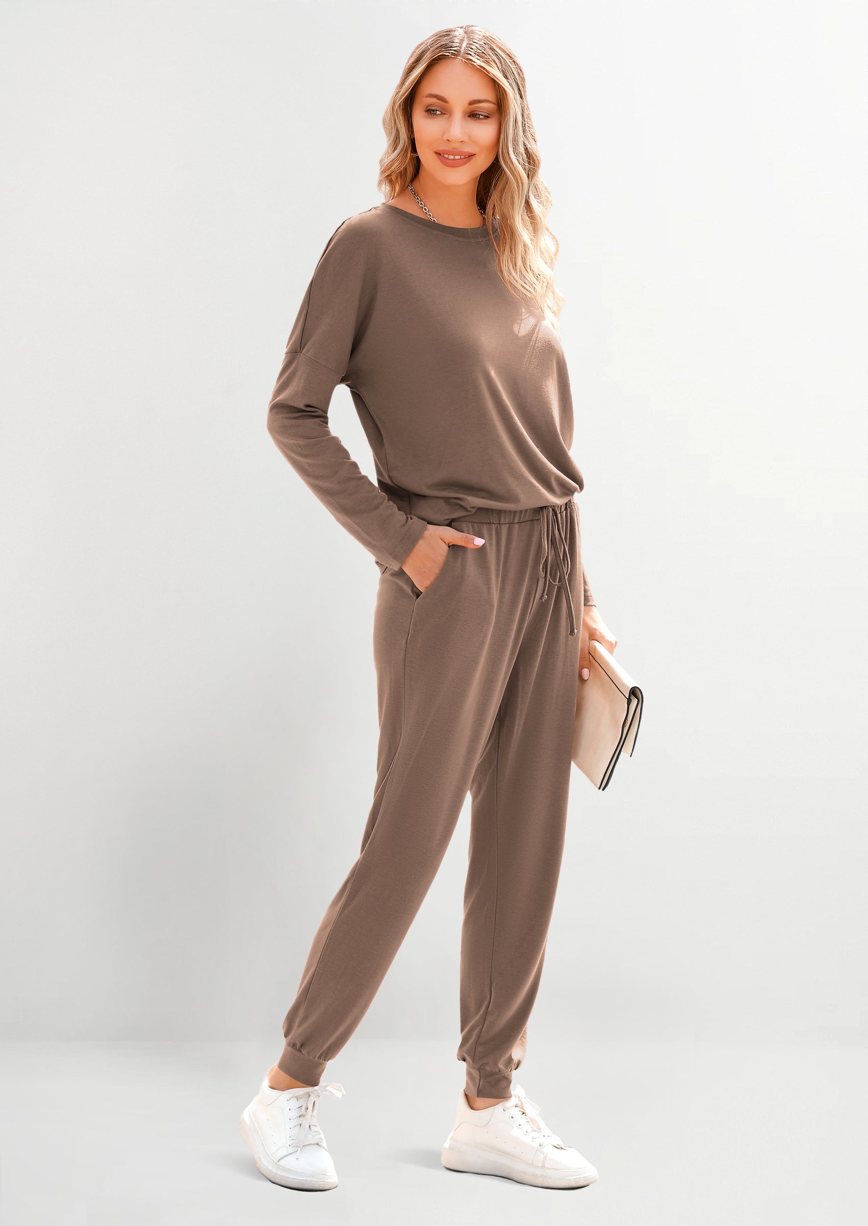 Lounge Outfit Long Sleeve Crewneck Pullover Tops High Waisted Pants Set Tracksuit